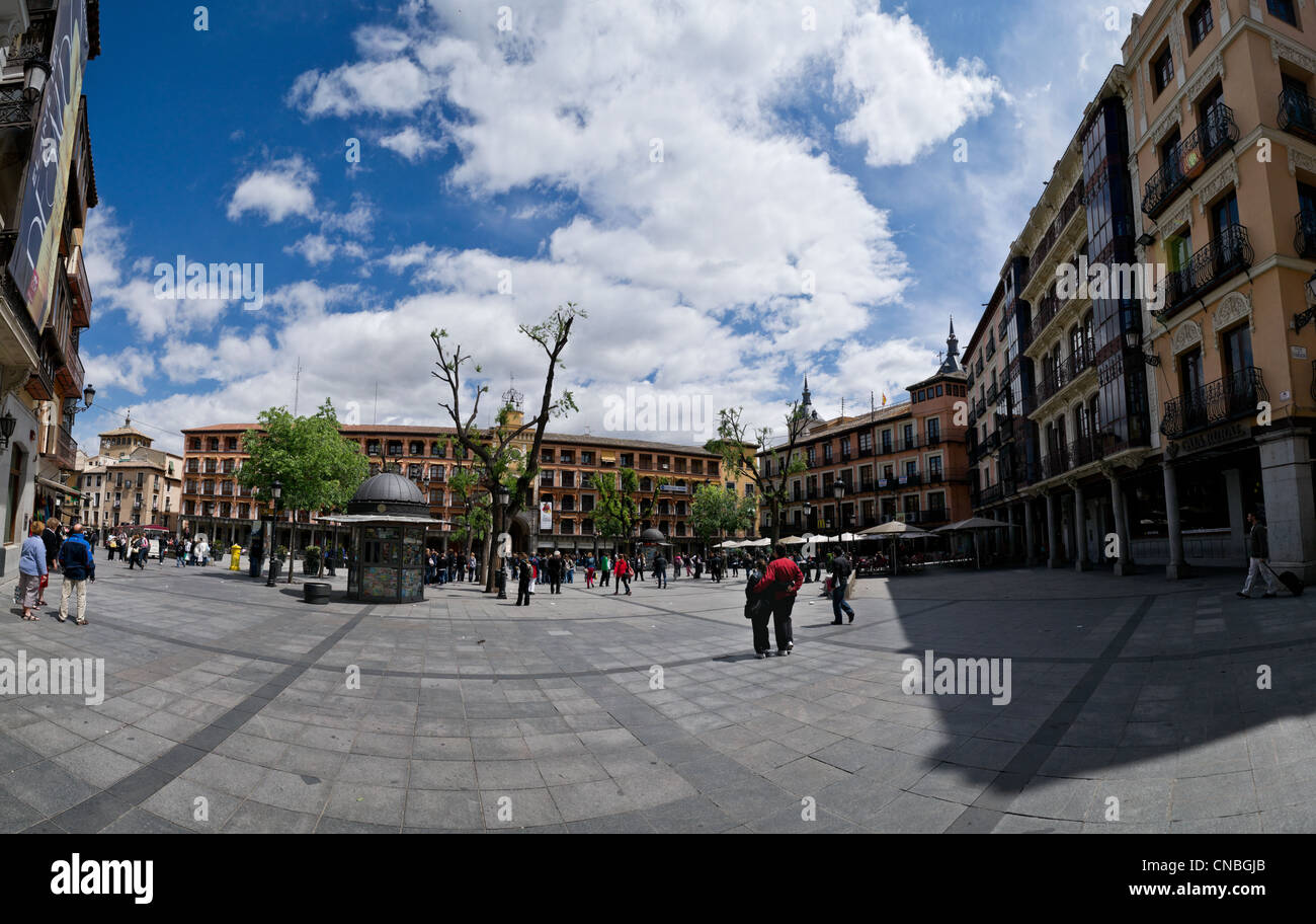 Panorama des Plaza de Zocodover in Toledo, Castilla La Mancha, Spanien Stockfoto