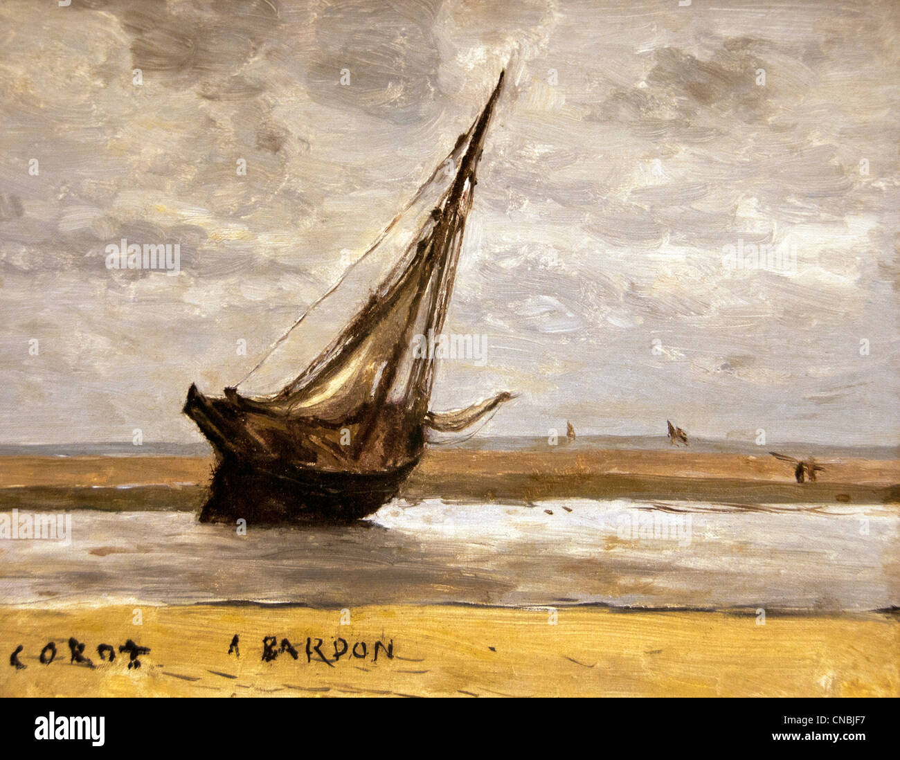 Trouville Boot Fischerboot auf Grund bei Ebbe 1830-1840 Jean-Baptiste Camille Corot 1796-1875 Frankreich Französisch Stockfoto