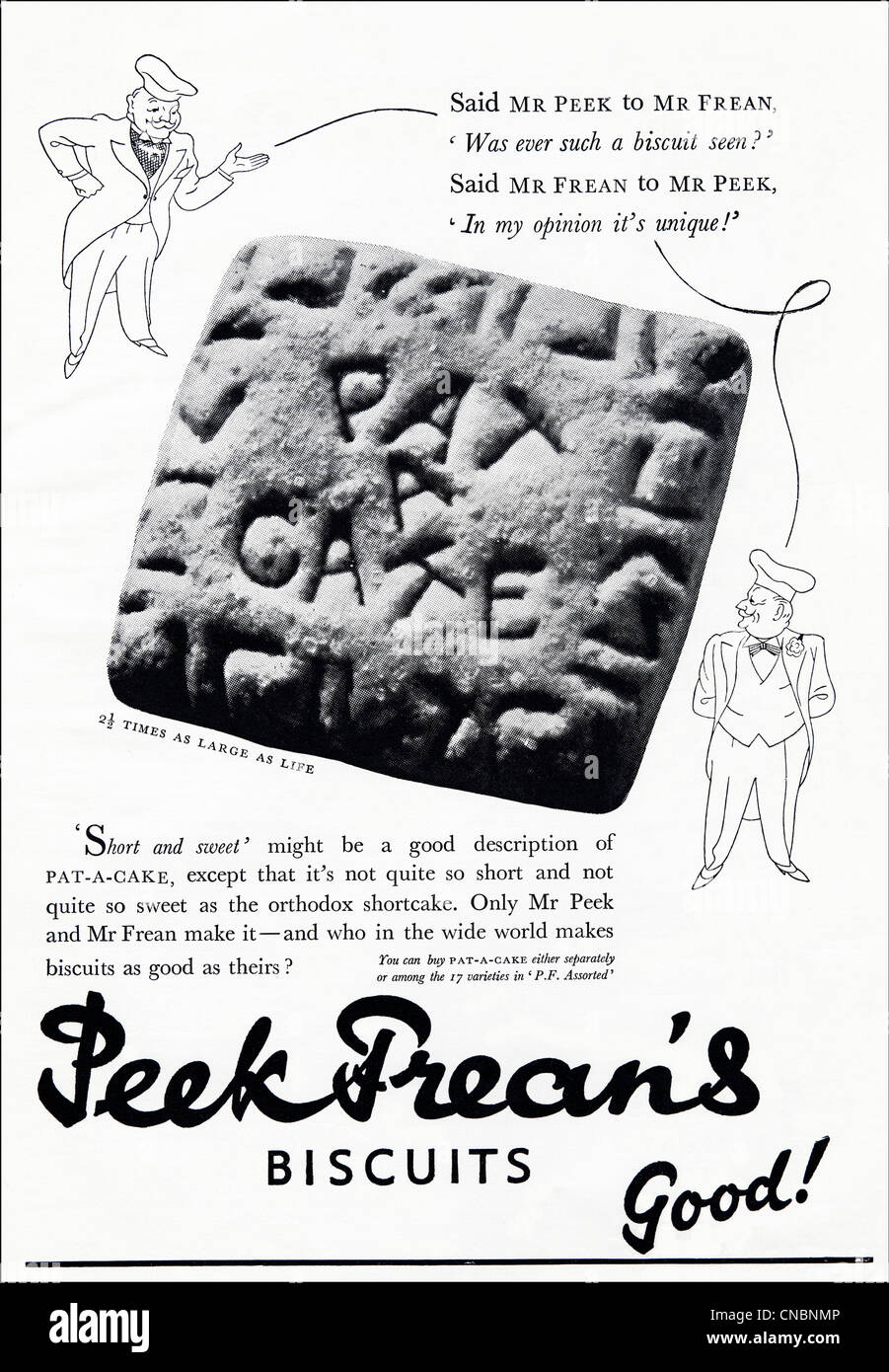 Original Doppelseite 1930er Jahren Verbraucher Magazin Werbung Werbung PEEK FREAN Kekse Stockfoto