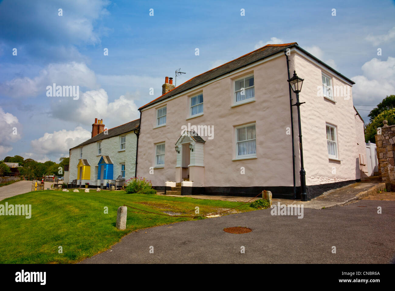 Ehemaligen Hafen Arbeiter Ferienhäuser umgewandelt lassen Sie Ferienhäuser in Charlestown, Cornwall, England, UK Stockfoto