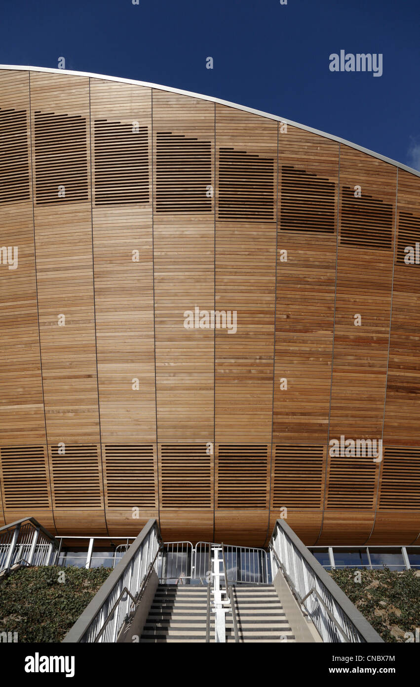 Detail der Radrennbahn im Olympiapark Stratford London Olympics 2012 Spiele Stockfoto