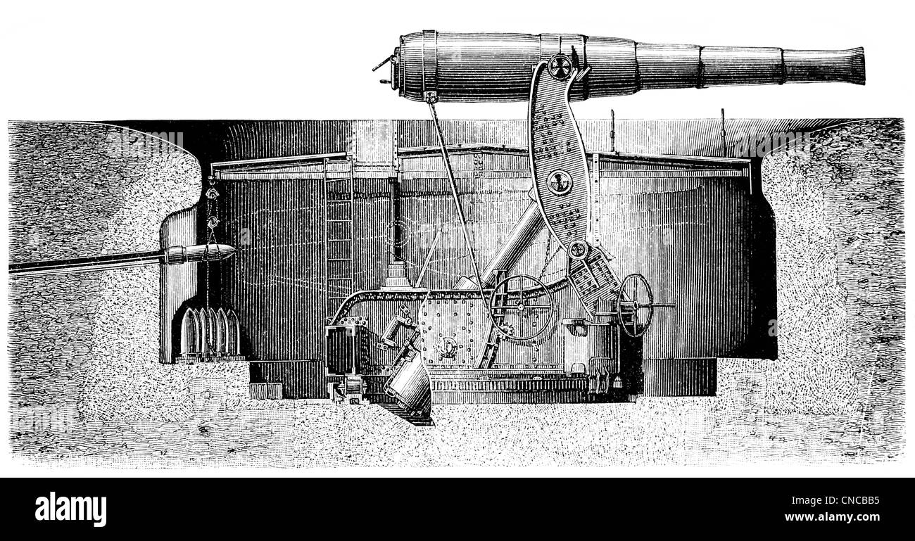 Historische Darstellung aus dem 19. Jahrhundert, Darstellung einer englischen Armstrong Gun Stockfoto