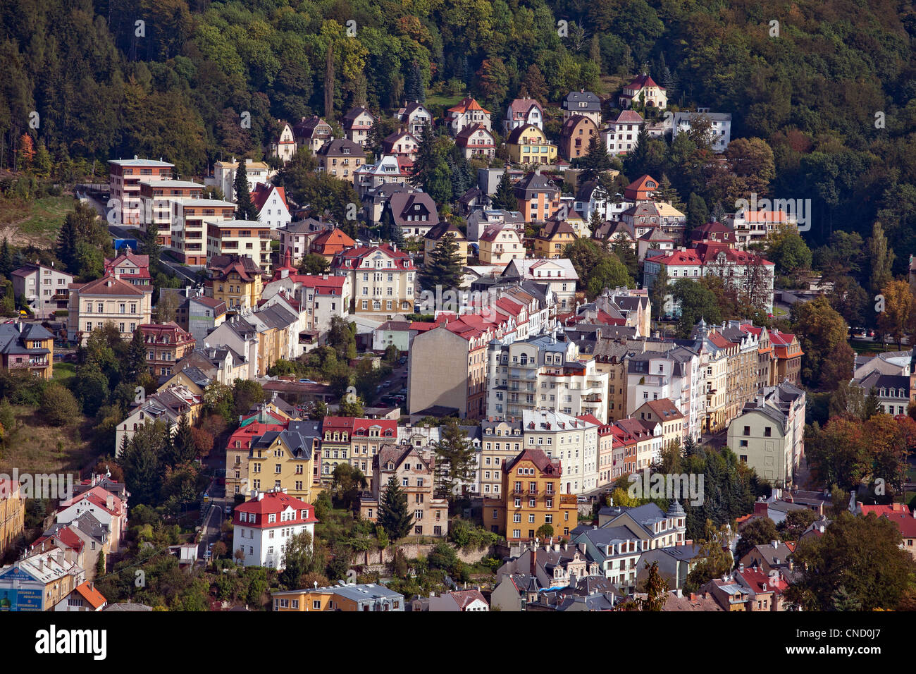 Draufsicht des Karlovy Vary in der Tschechischen Republik Stockfoto