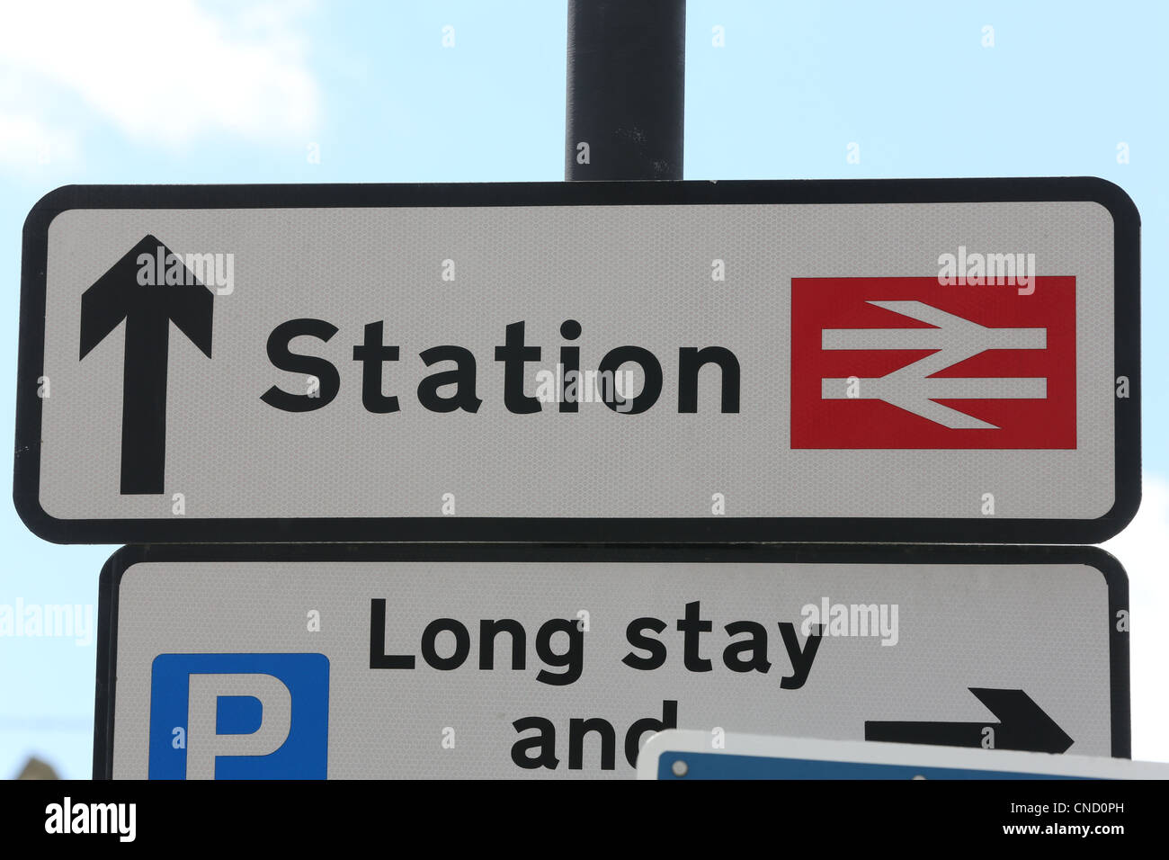 Railway Station Zeichen Stockfoto