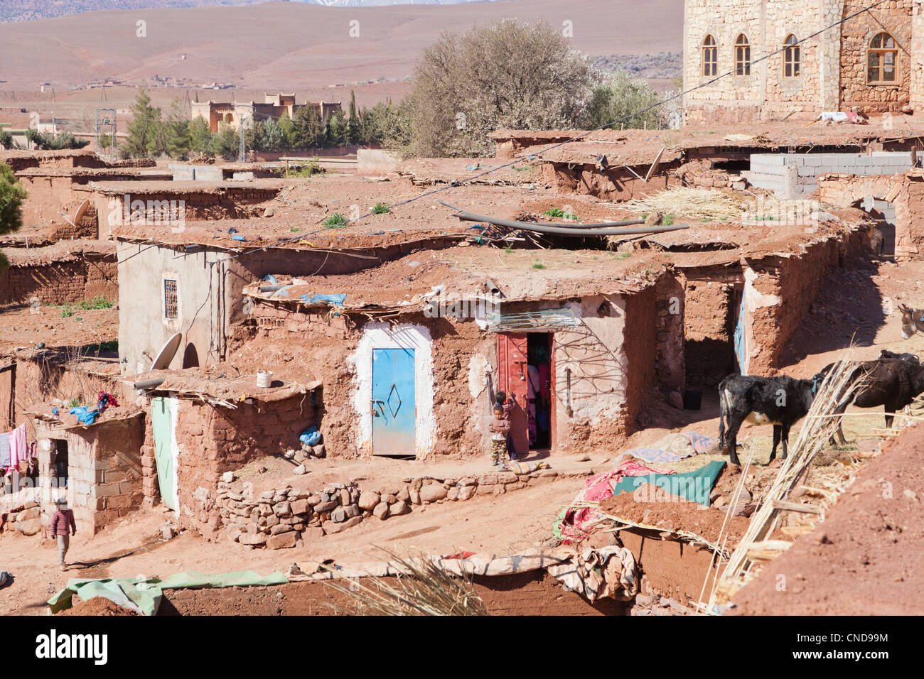 Lehmhäuser in der Nähe der Kasbah Telouet Stockfoto