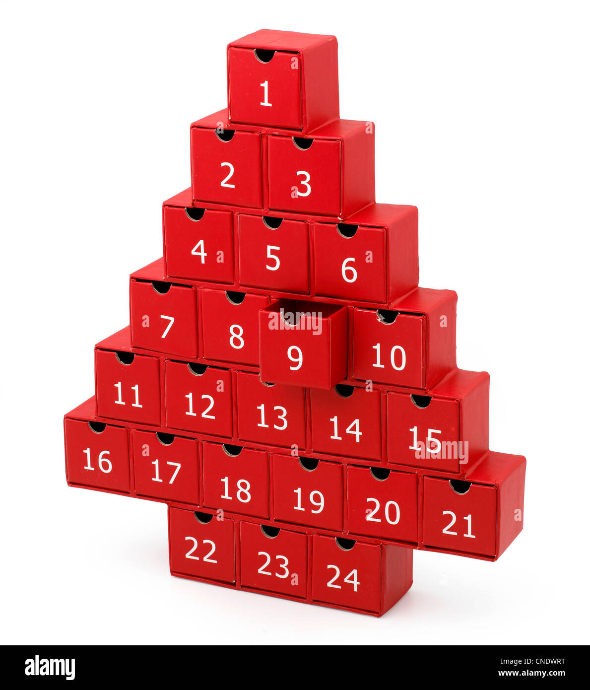 Red Christmas Tree Box Adventskalender Stockfotografie Alamy
