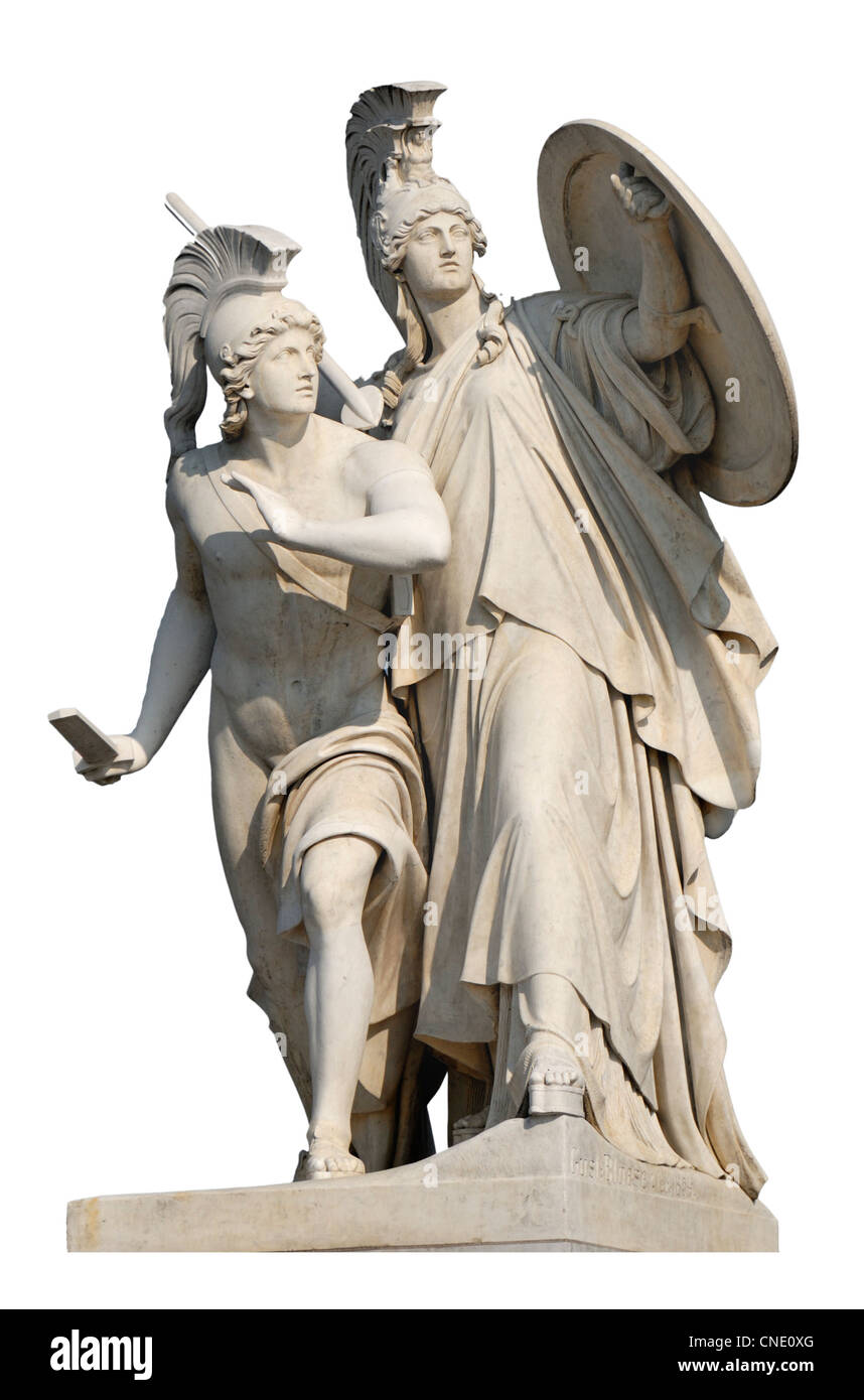 Berlin, Deutschland. Statue auf der Schlossbrücke, die den Feind angreift, geschützt durch Pallas an seiner Seite (Gustav Bläser, 1854) Stockfoto