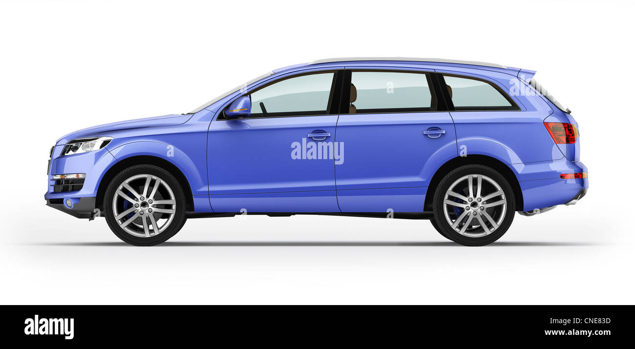 Blaues Auto, Luxus-SUV. Isoliert auf weißem Hintergrund. Mit Clipping-Pfad enthalten. Stockfoto