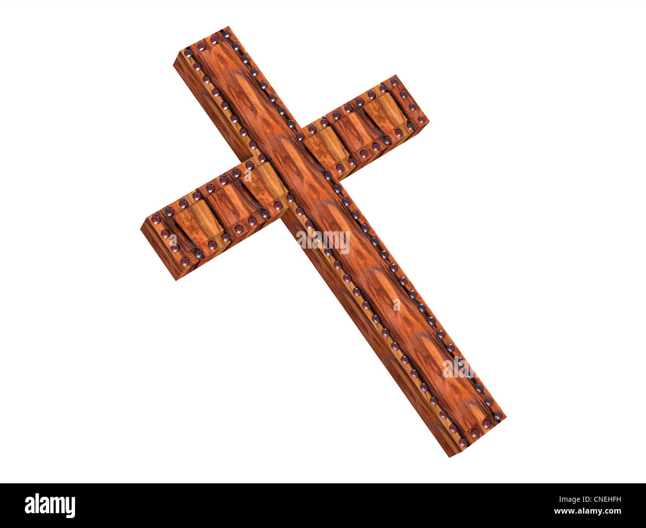 Holzkreuz, isoliert auf weißem Hintergrund Stockfoto