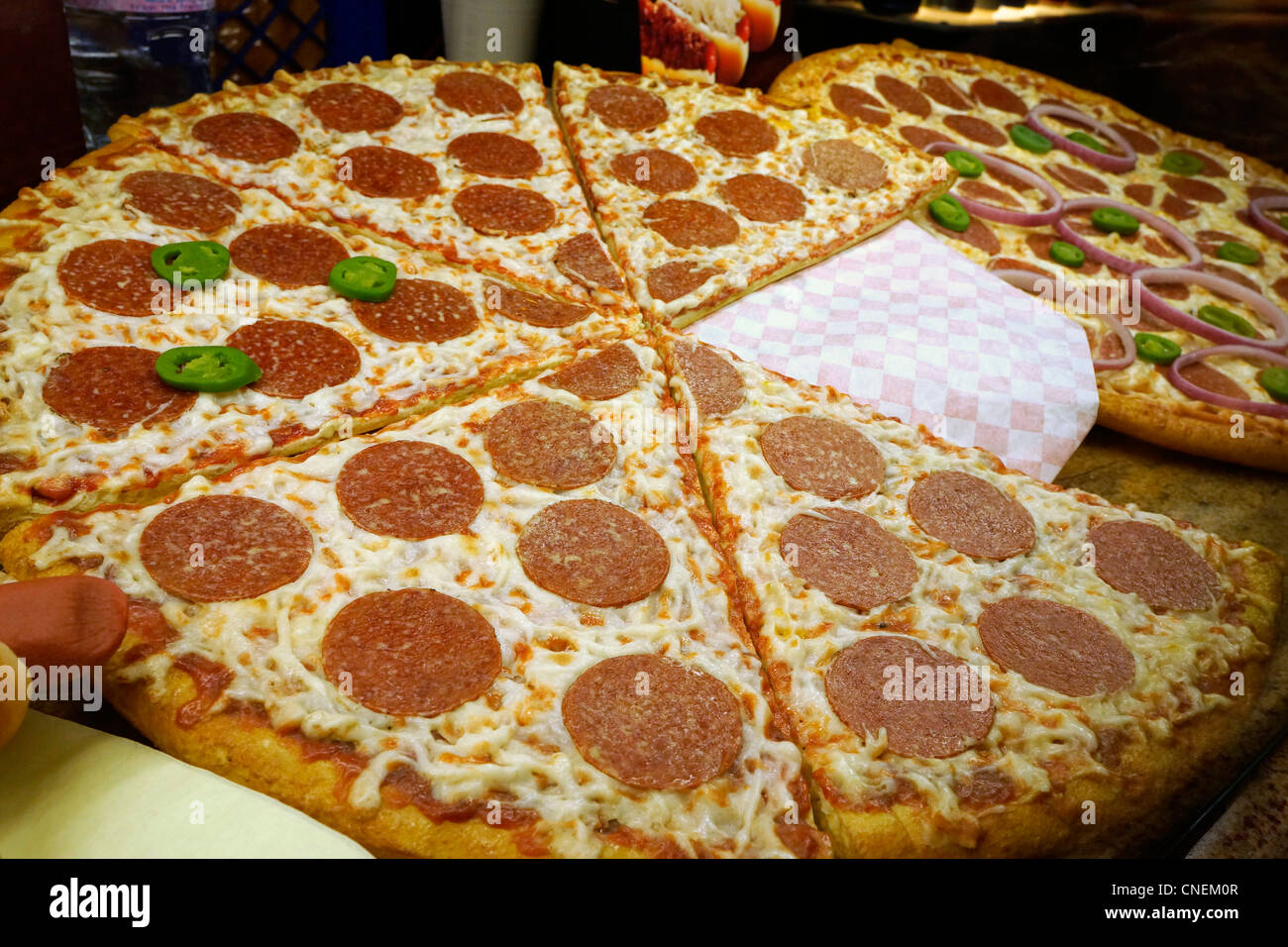 Pizza, zum Verkauf Stockfoto