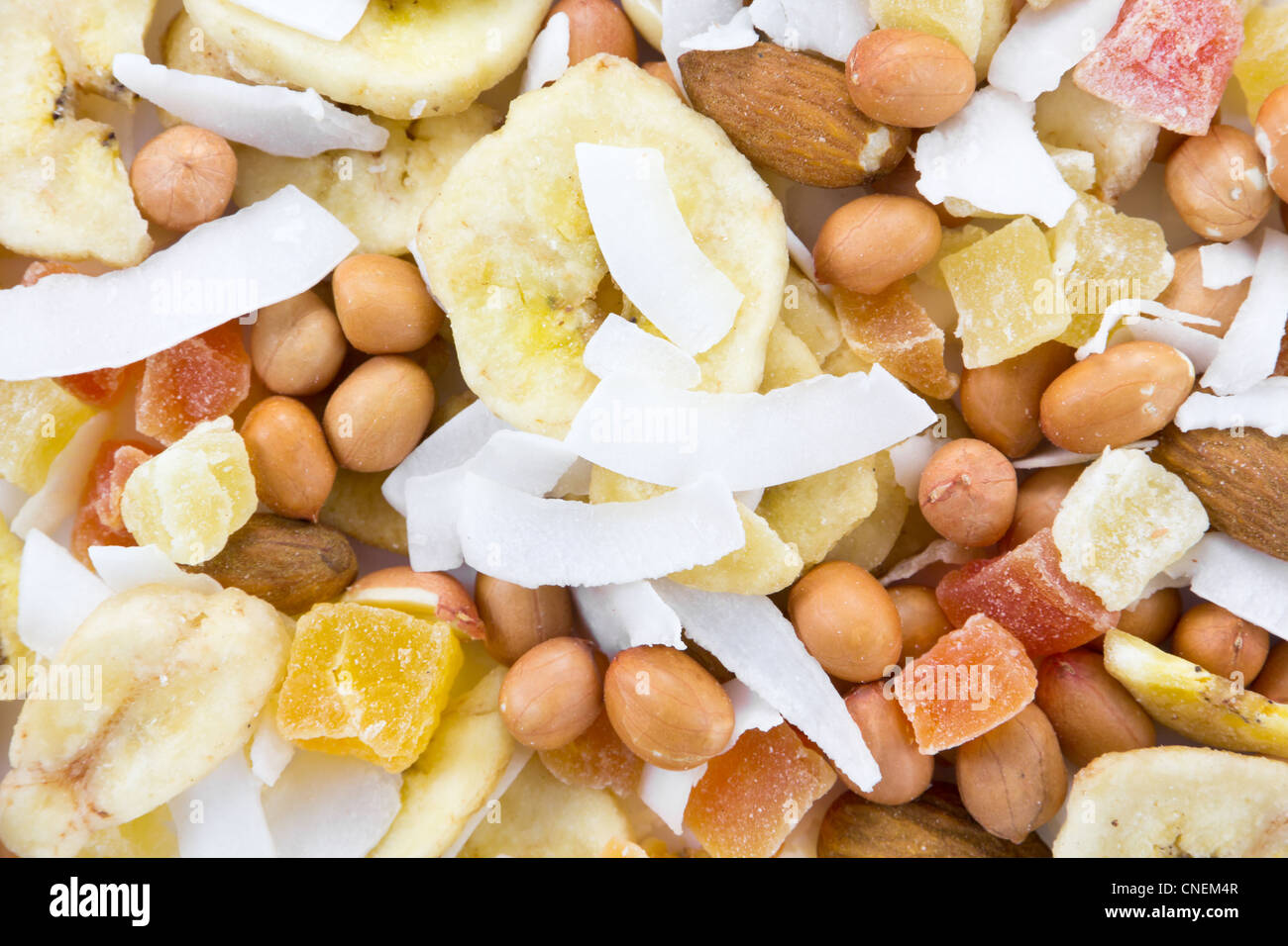 Nahaufnahme Bild von einem Haufen von Nüssen und getrockneten Früchten zusammen Stockfoto