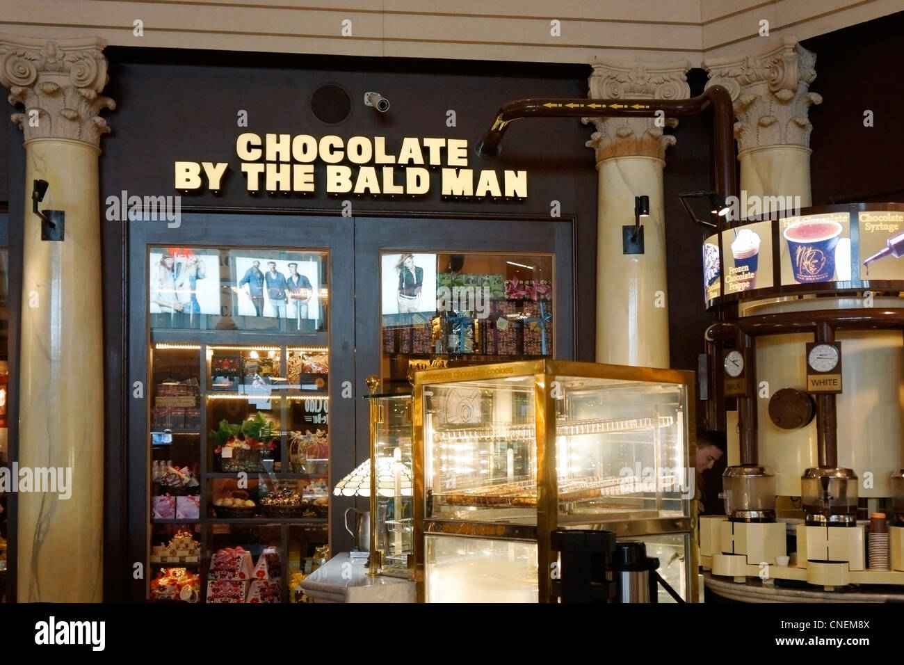 Schokolade vom Glatzkopf, Max Brenner, Las Vegas, Nevada, USA Stockfoto