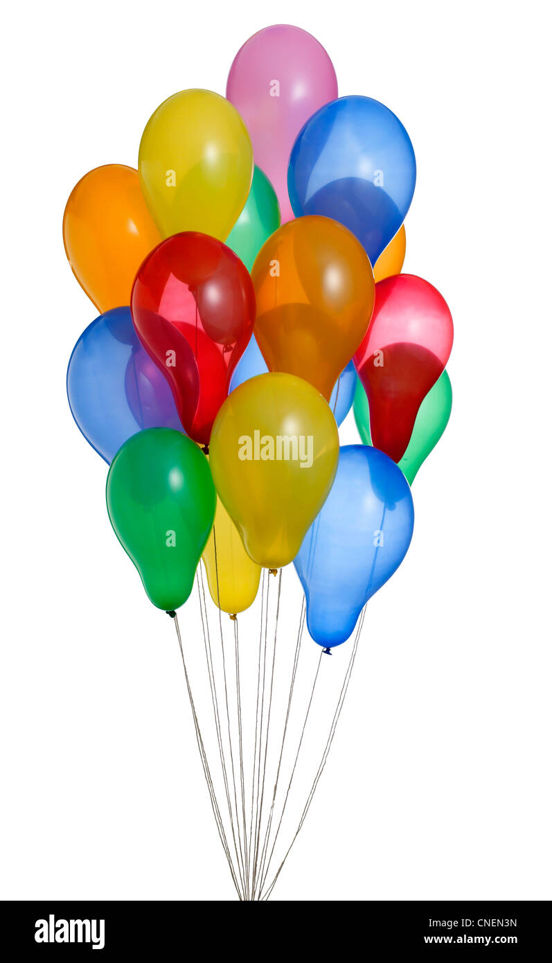 eine Reihe von bunten Heliumballons mit Beschneidungspfad 2 Stockfoto