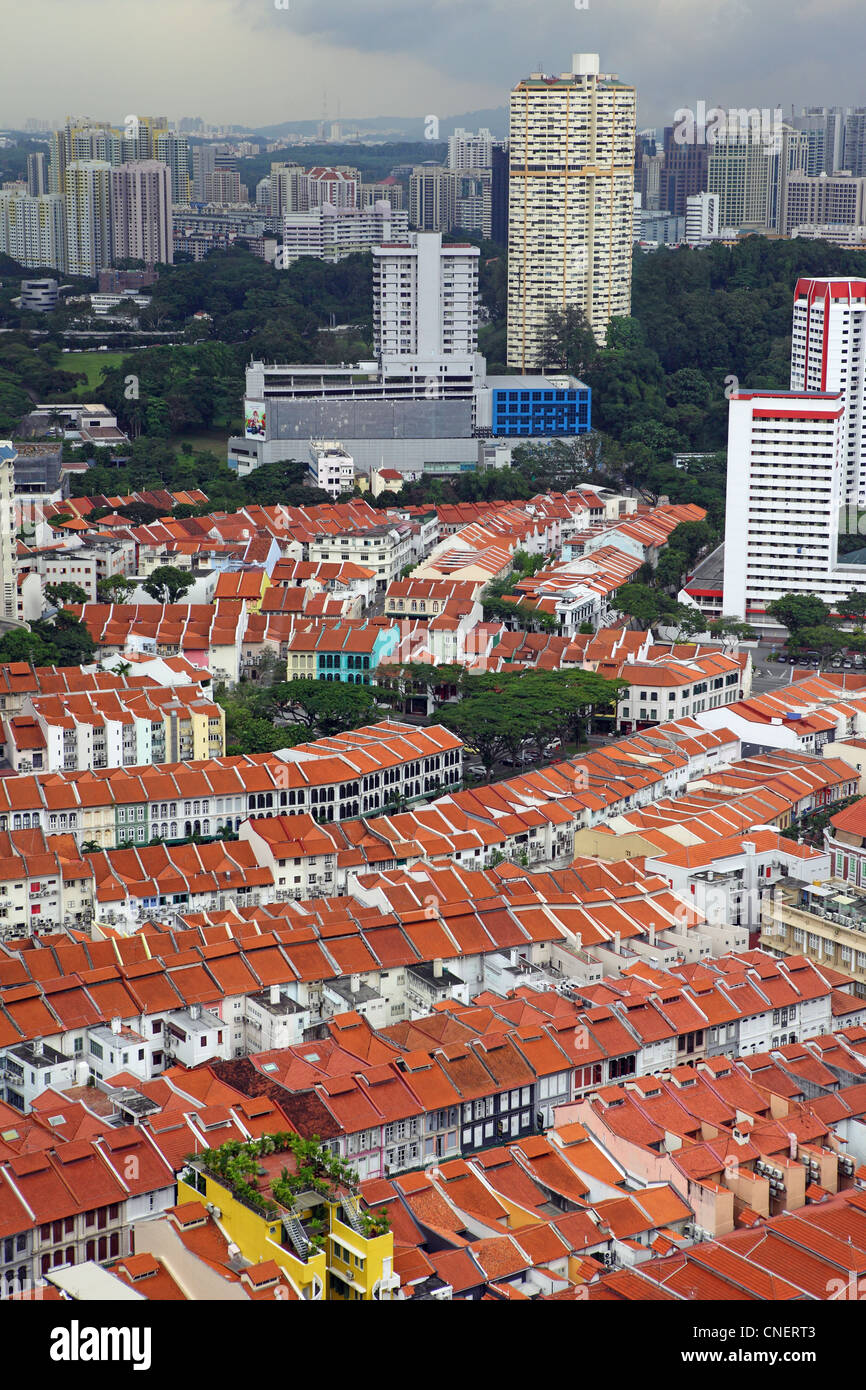 Luftaufnahme, Blick in Richtung Chinatown in Singapur. Stockfoto