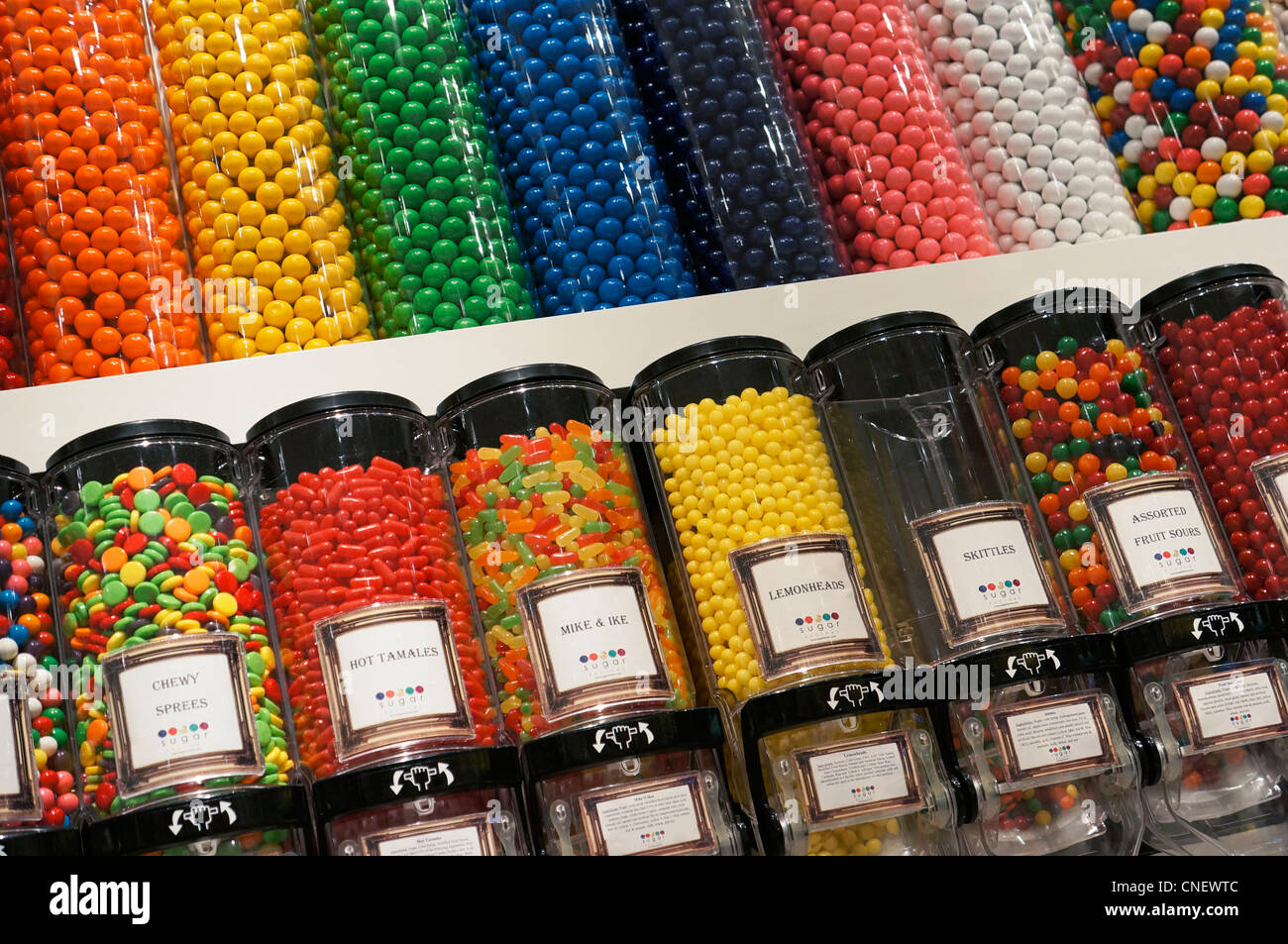 Kaugummikugeln in Gläsern, Sweet shop "Zucker", Las Vegas, Nevada, USA Stockfoto