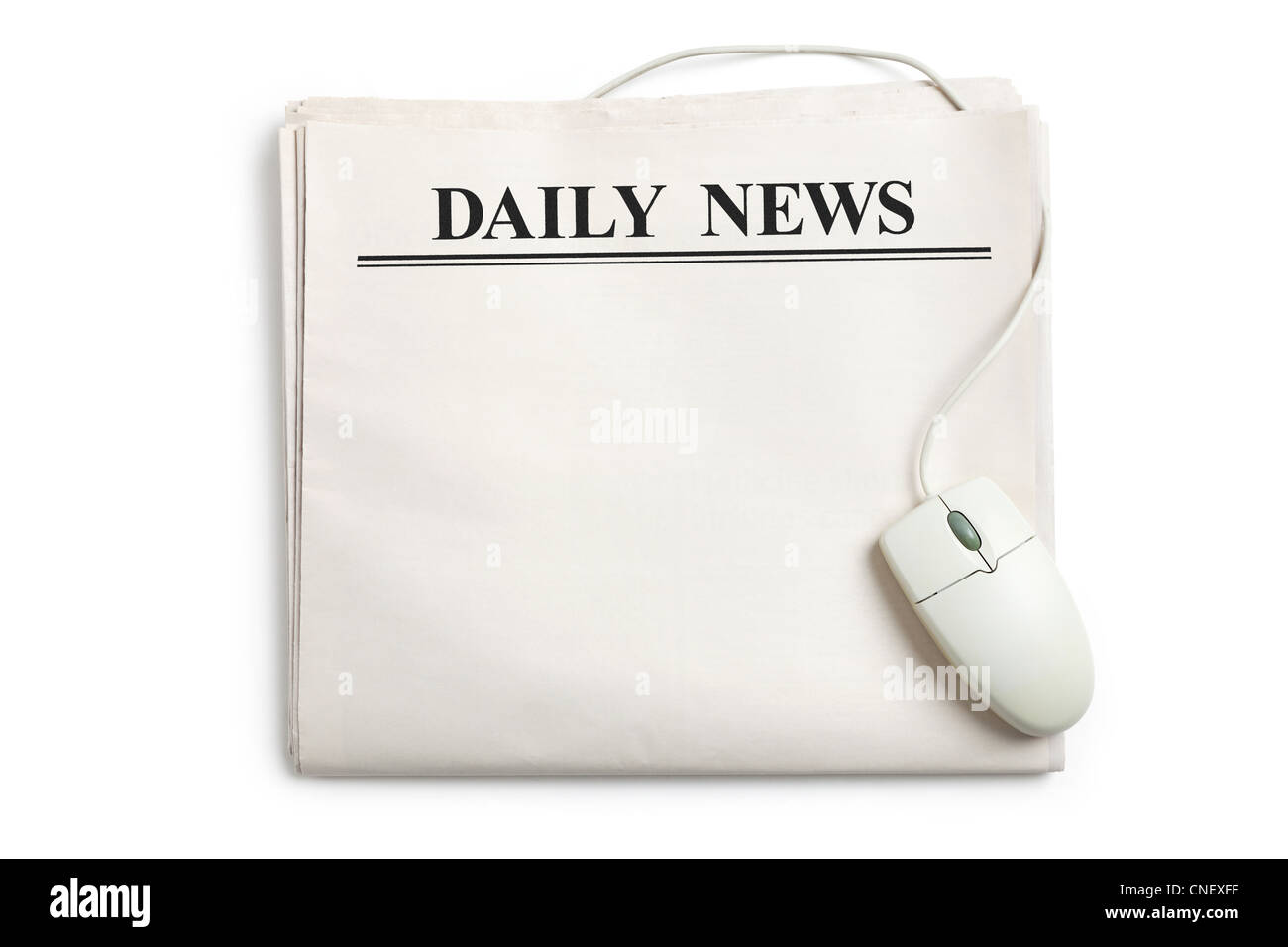 Computer-Maus und Zeitung mit weißem Hintergrund Stockfoto