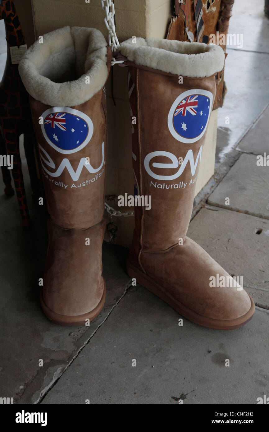 Lederstiefel in einem Land Handwerk Shop in New South Wales, Australien Stockfoto