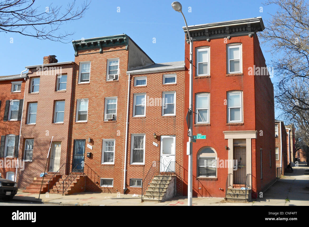 Hollins-Roundhouse Historic District auf dem NRHP seit 22. Juli 2009 W. Baltimore und STS. Schroeder, Süden auf Schroeder, Lomb Stockfoto