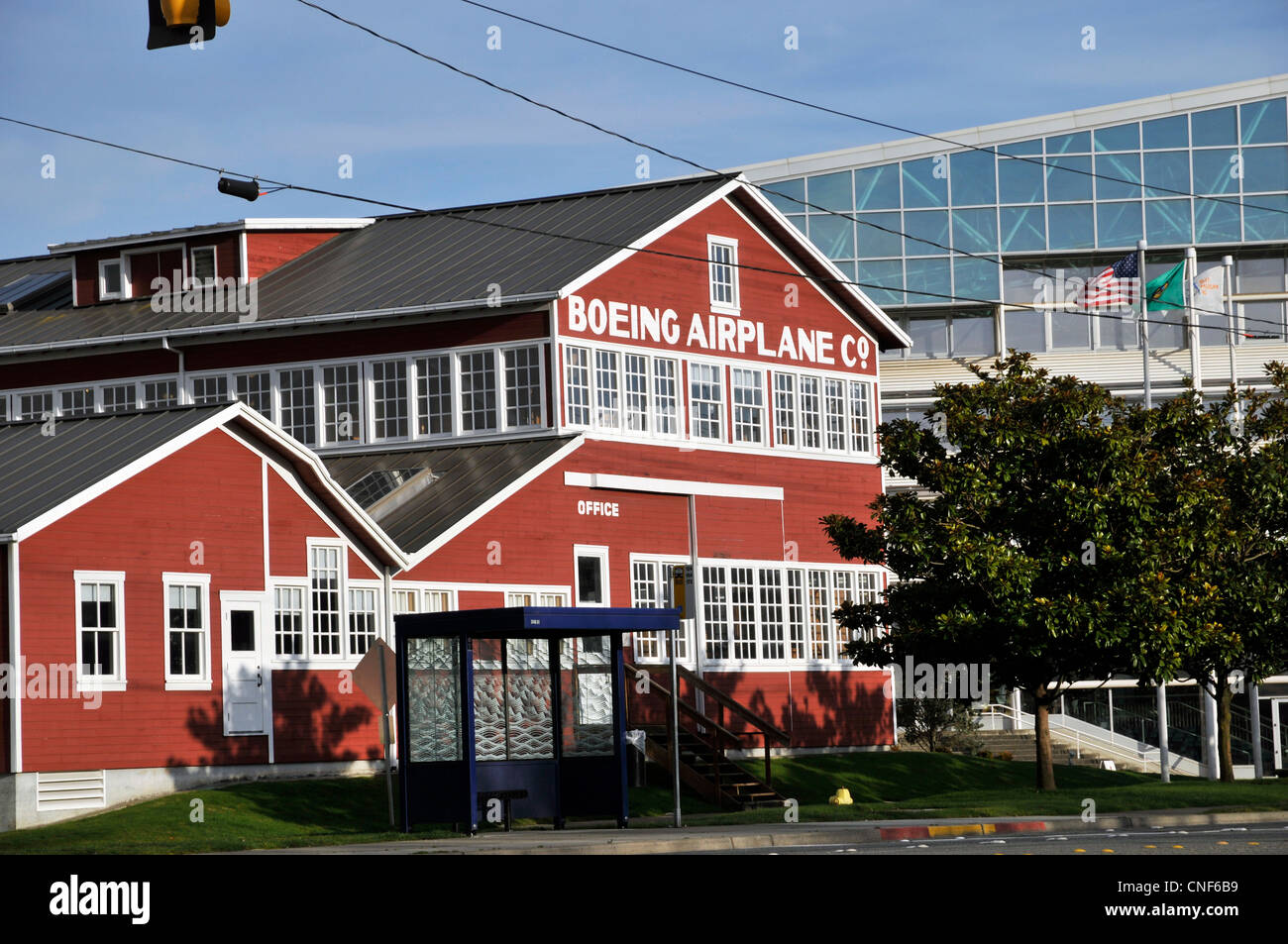 William E. Boeing Rote Scheune von der linken Seite, das Museum der Flug, Seattle, Washington, WA, USA Stockfoto