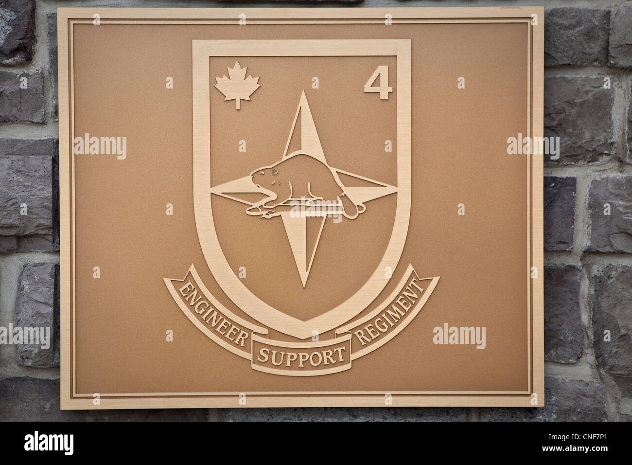 Ingenieur-Unterstützung Regiments-Abzeichen ist in CFB FSC, New Brunswick abgebildet. Stockfoto