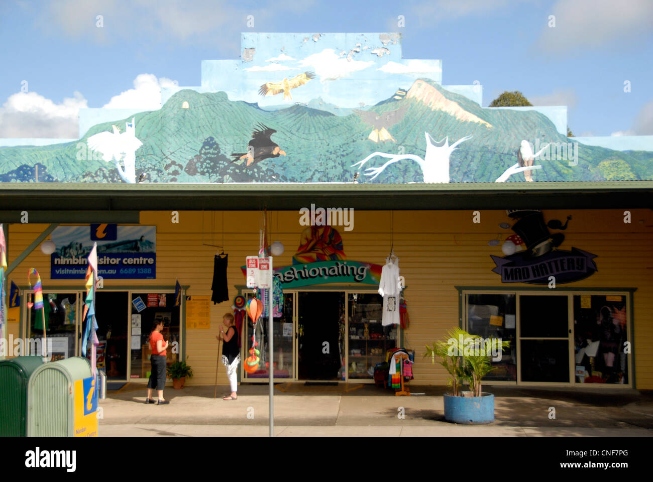 Bemalte Ladenfronten Nimbin, NSW, Australien Stockfoto