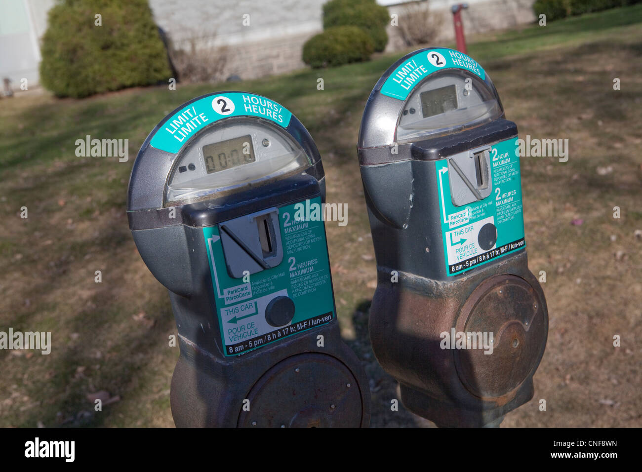 Parkuhren sind abgebildet in Fredericton, New Brunswick Stockfoto