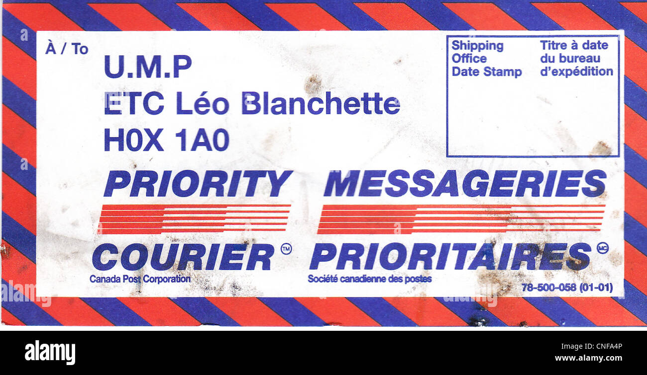 Canada Post Tags und Etiketten auf Mono's, flachen Wannen, Lettertainers und verschiedene andere Geräte verwendet, sowie für allgemeine Tags und Labels. Stockfoto