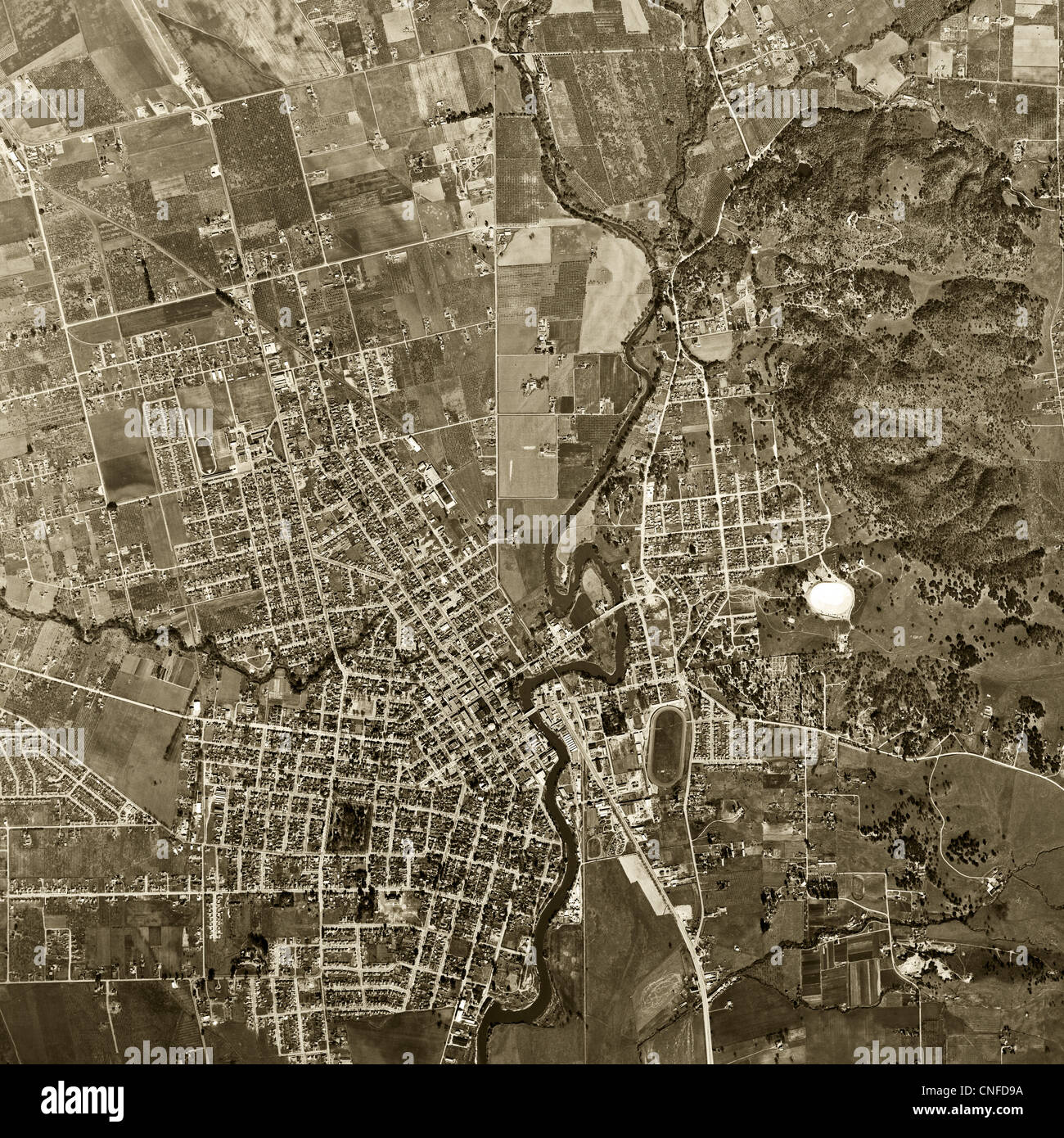 historische Luftaufnahme Napa, Kalifornien 1948 Stockfoto