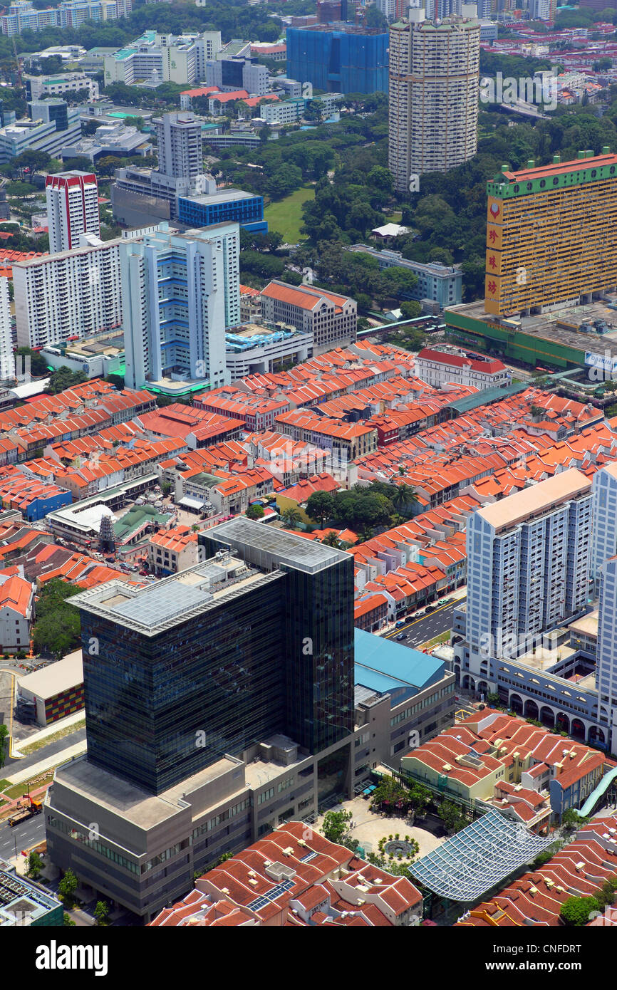 Luftaufnahme, Blick in Richtung Chinatown in Singapur. Stockfoto