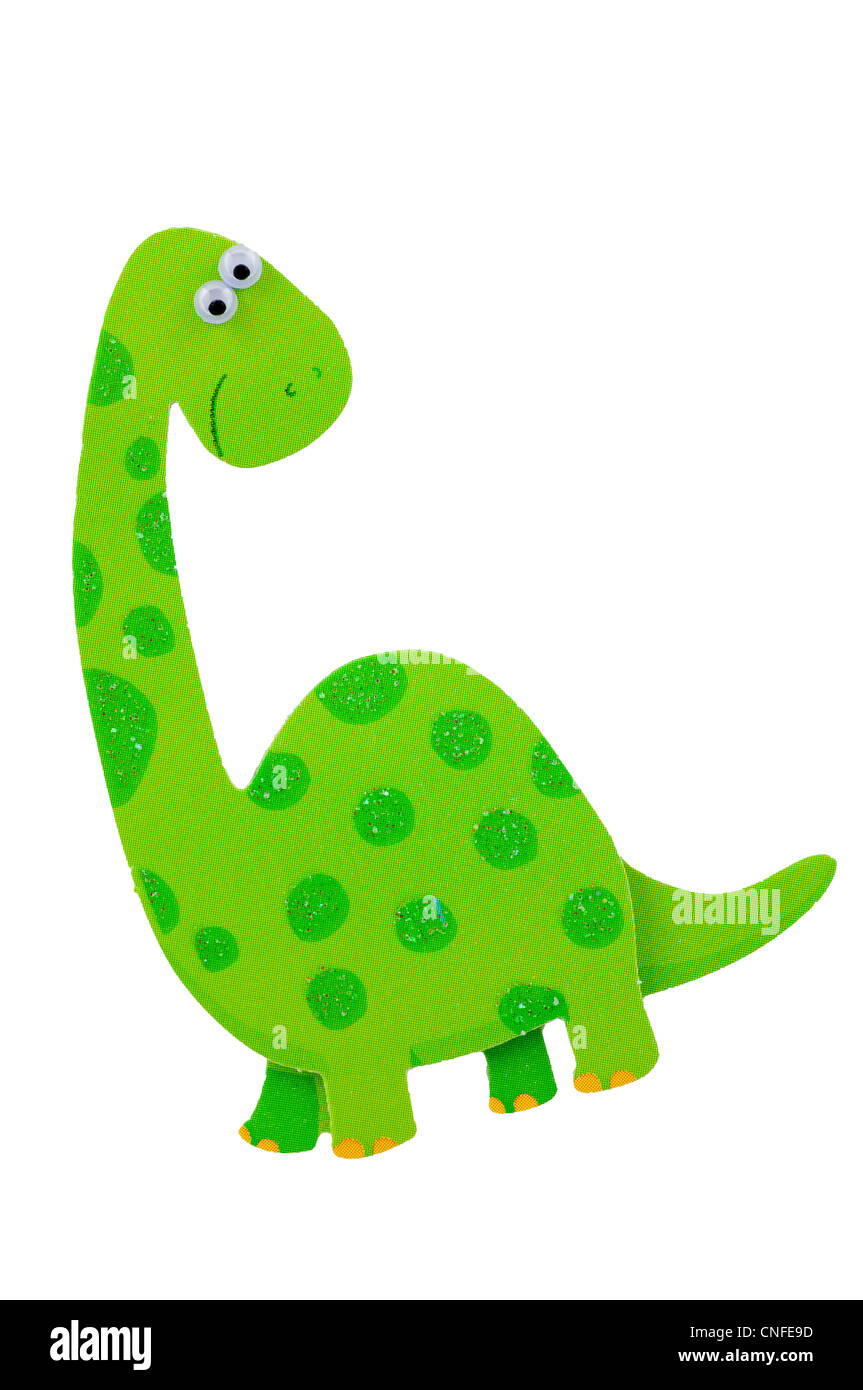 Nahaufnahme von einem Spaß, grüne Dinosaurier mit Kulleraugen auf weißem Hintergrund Stockfoto