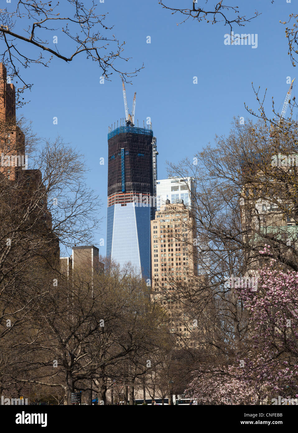NEW YORK, USA - März 26: Freedom Tower oder 1WTC im Bau am 26. März 2012. Der Turm wird 1776 Fuß hoch nach Abschluss sein. Stockfoto