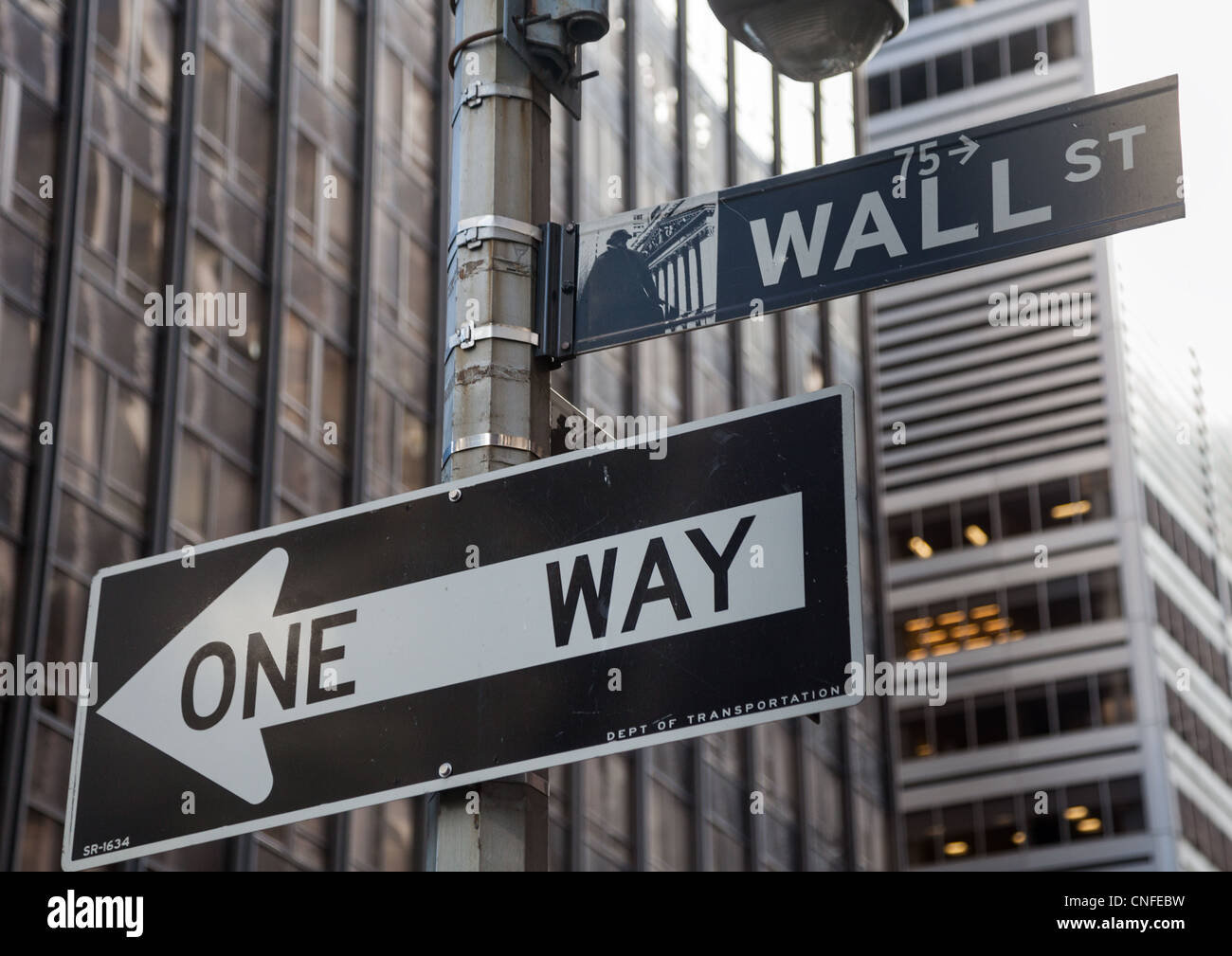Eine Möglichkeit zu unterzeichnen am selben Mast wie Wall Street gibt politische Botschaft Stockfoto