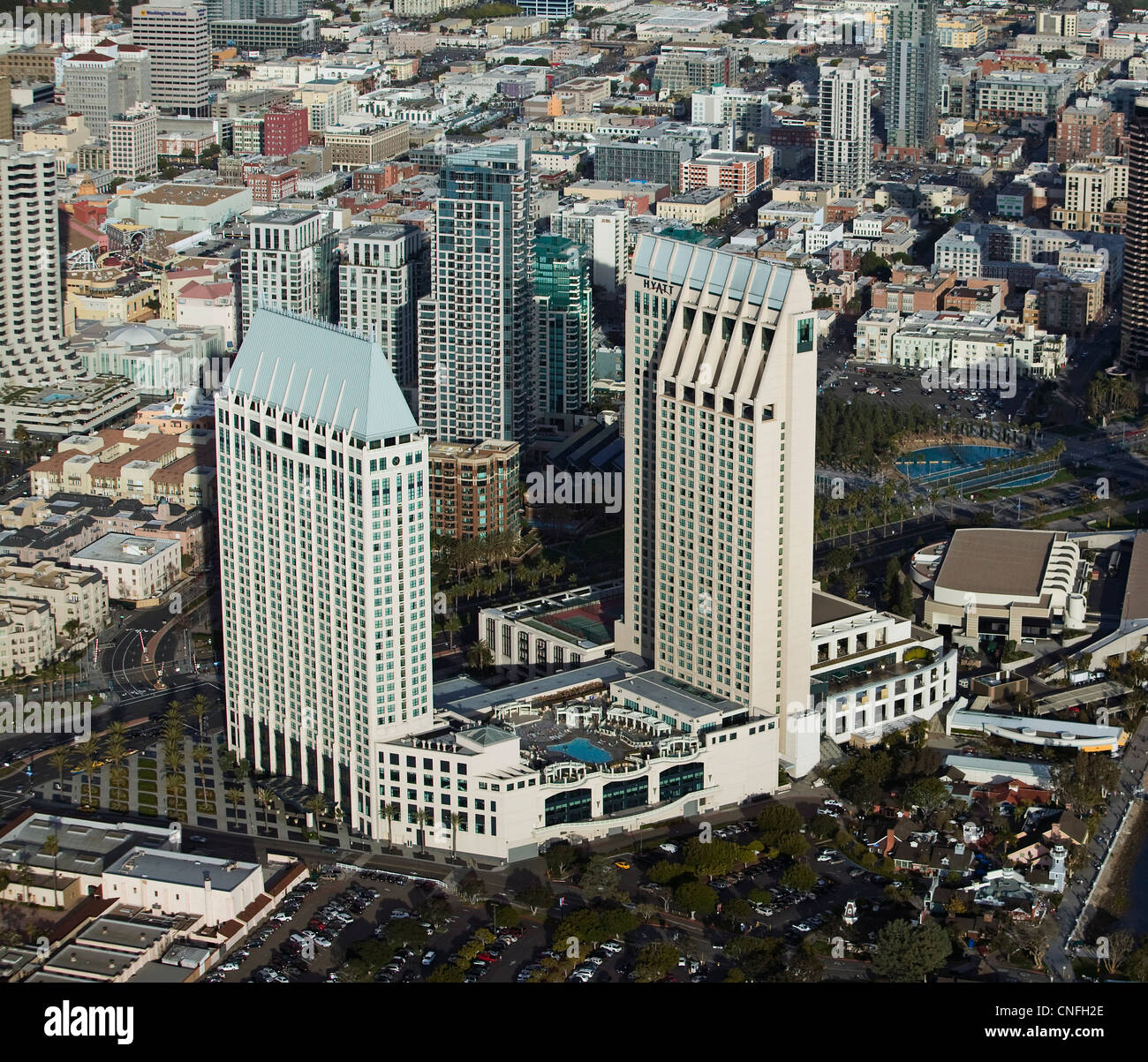 Luftaufnahme Hyatt San Diego, Kalifornien Stockfoto