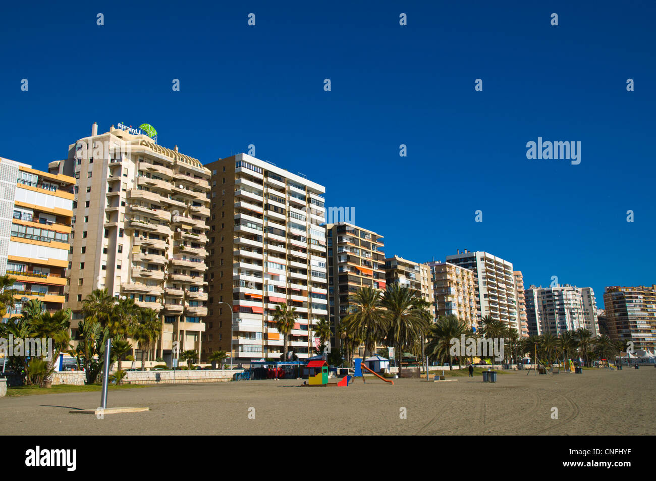 Playa De La Malagueta Strand Mitteleuropa Malaga Andalusien Spanien Stockfoto