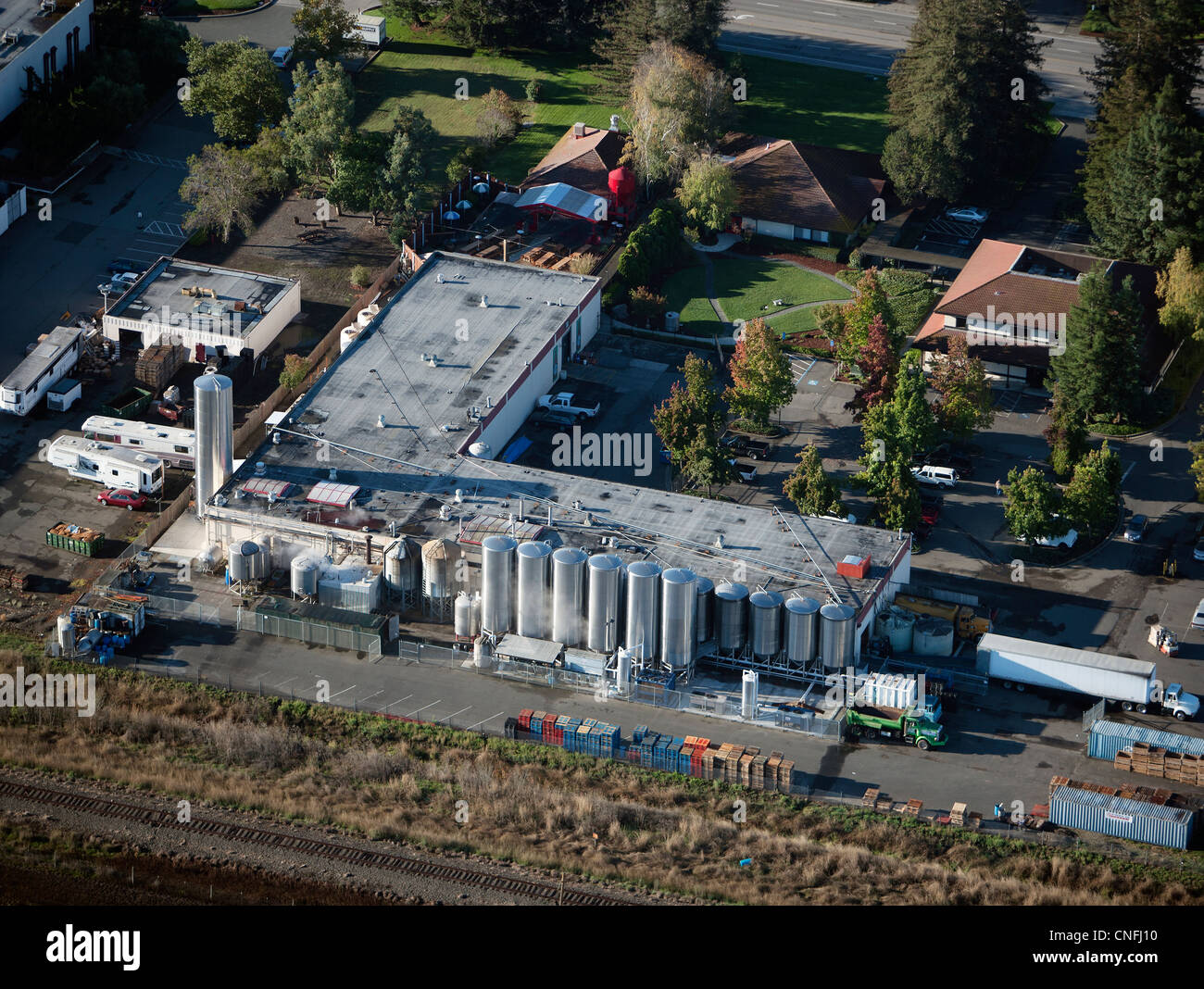 Luftaufnahme Lagunitas Brewing Company, Petaluma, Kalifornien Stockfoto