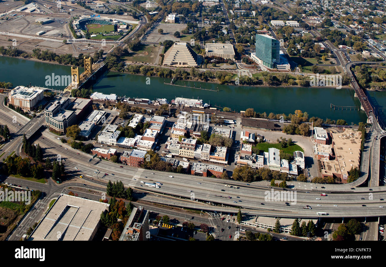 Luftbild Altstadt Sacramento, Kalifornien Stockfoto