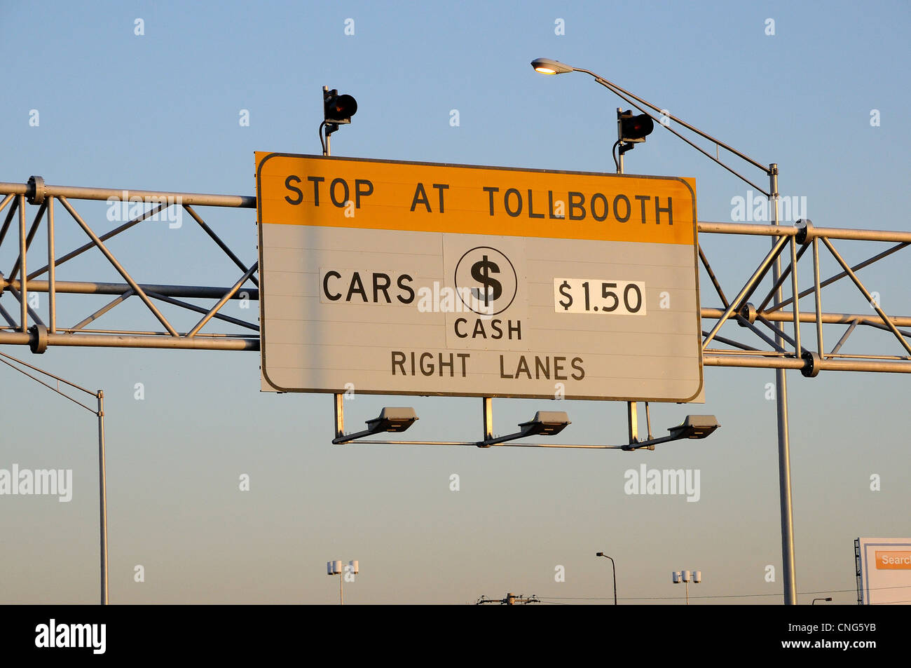 Illinois Tollway Schild an der Mautstelle Kennedy Expressway bei Des Plains, Illinois. Stockfoto