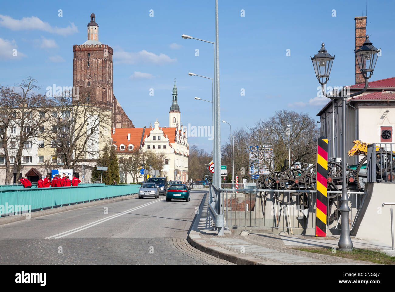 Öffnen Sie Grenzübergang Guben, Brandenburg, Deutschland / Gubin, Polen Stockfoto
