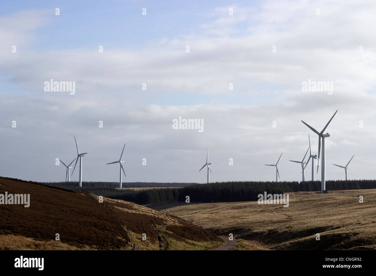 Windkraftanlagen in die Lammermuir Hügel in den Scottish Borders Stockfoto