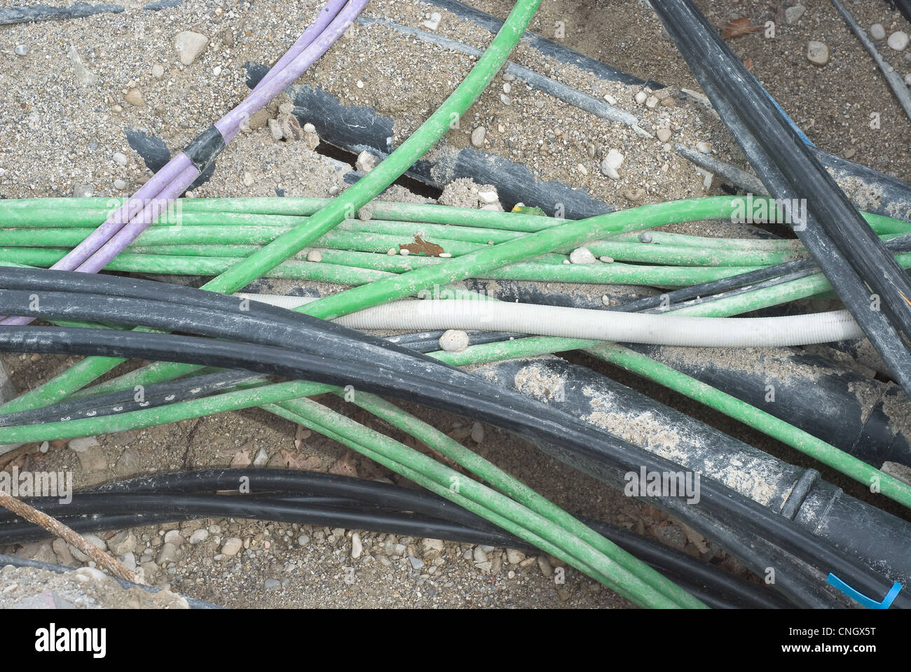 Baustelle für die Installation von LWL-Kabel Stockfoto