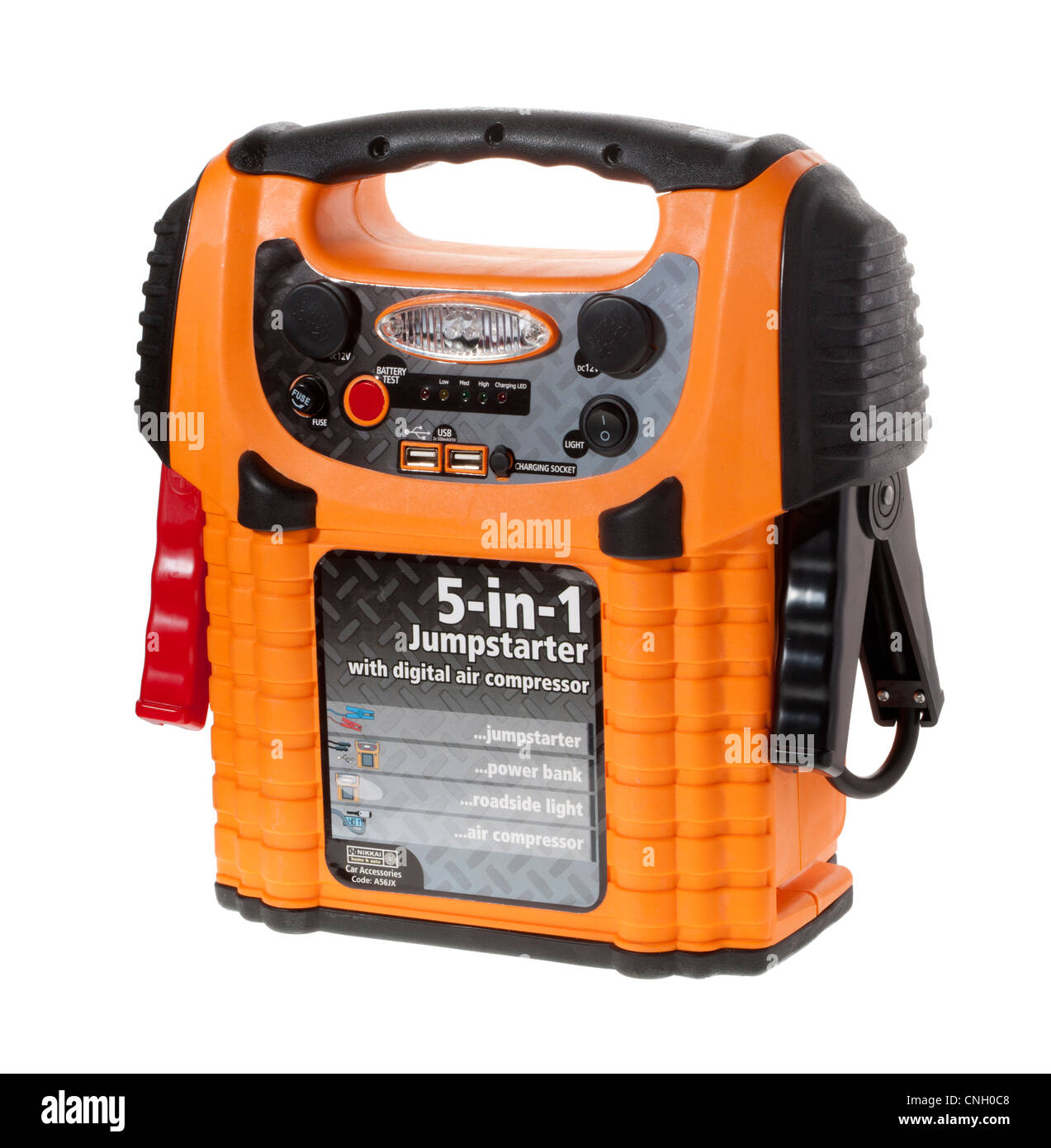 Auto Jumpstarter Batterie, Licht und Luft-Kompressor Stockfoto