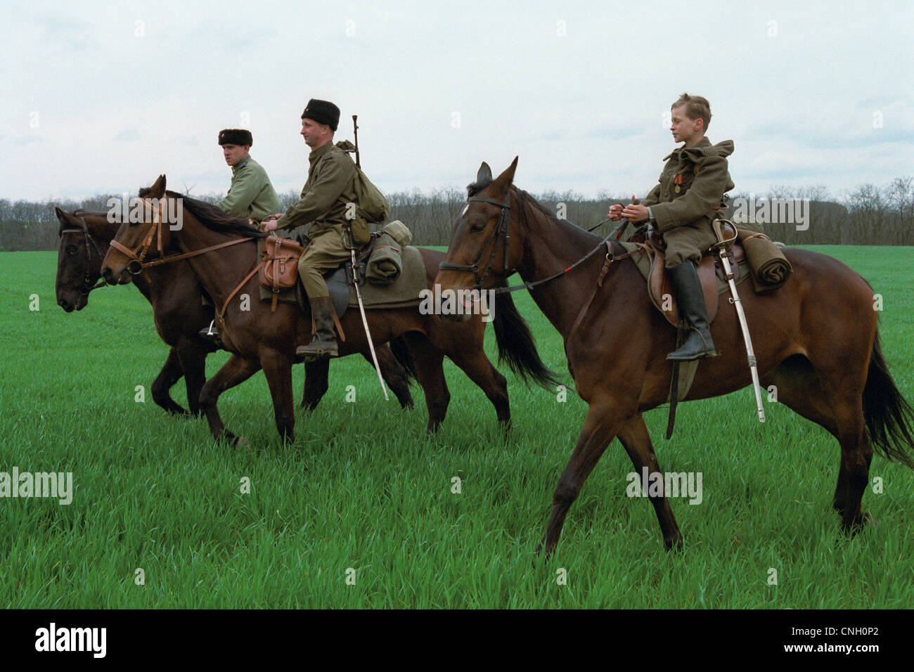 Sowjetische Kavallerie. Nachstellung der Schlacht für Orechov (1945) in Orechov u Brna, Tschechische Republik. Stockfoto