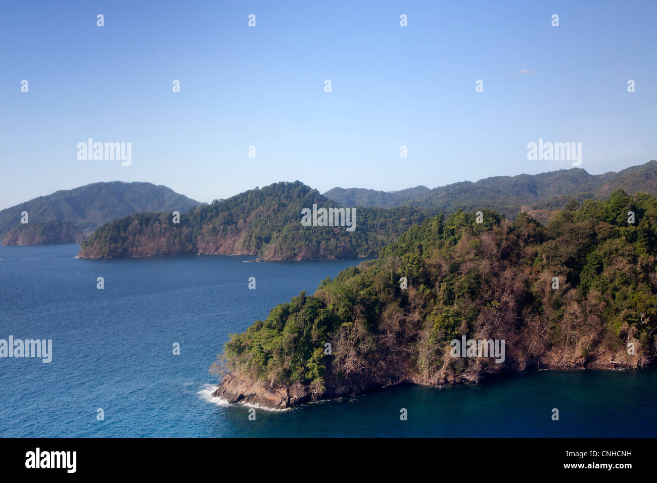 Eine Luftaufnahme des Coiba, die größte Insel vor der Küste von Panama in Mittelamerika. Stockfoto