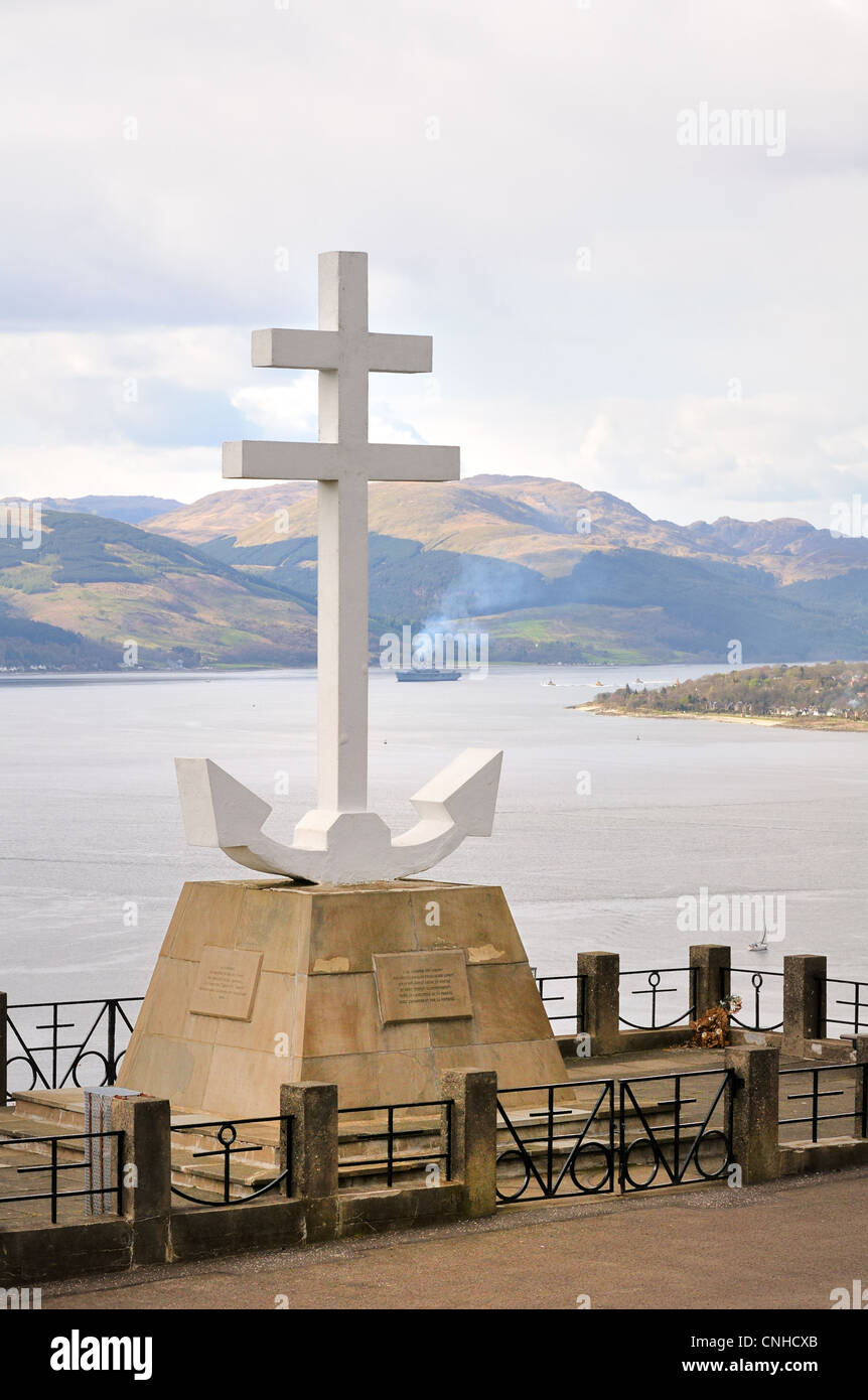 Cross-Denkmal zum Gedenken an die mutigen Freie französische Marineoffiziere getötet während des 2. Weltkrieges zu verankern Stockfoto