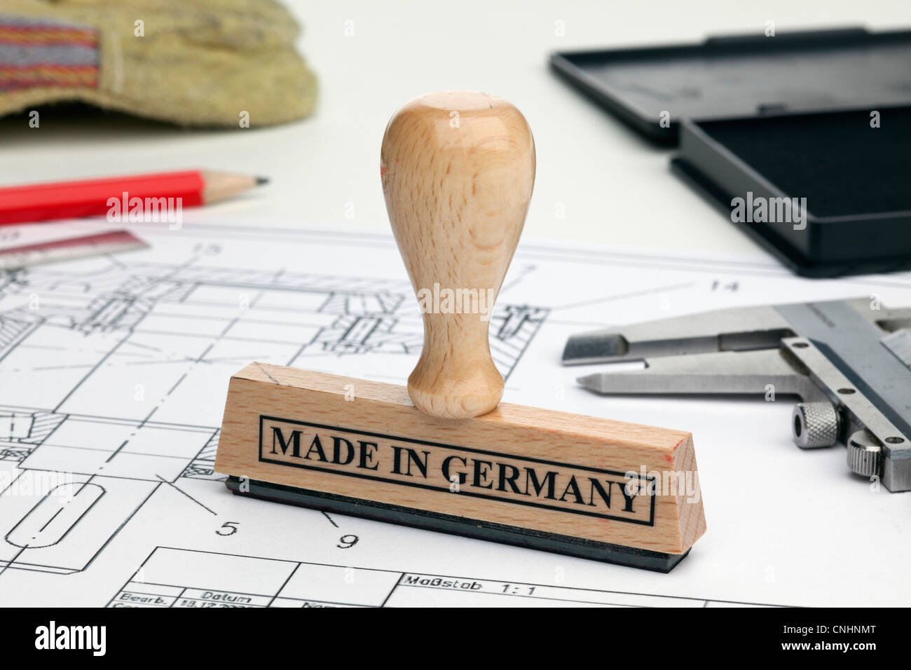 MADE IN GERMANY Stempel auf einer Blaupause Stockfoto