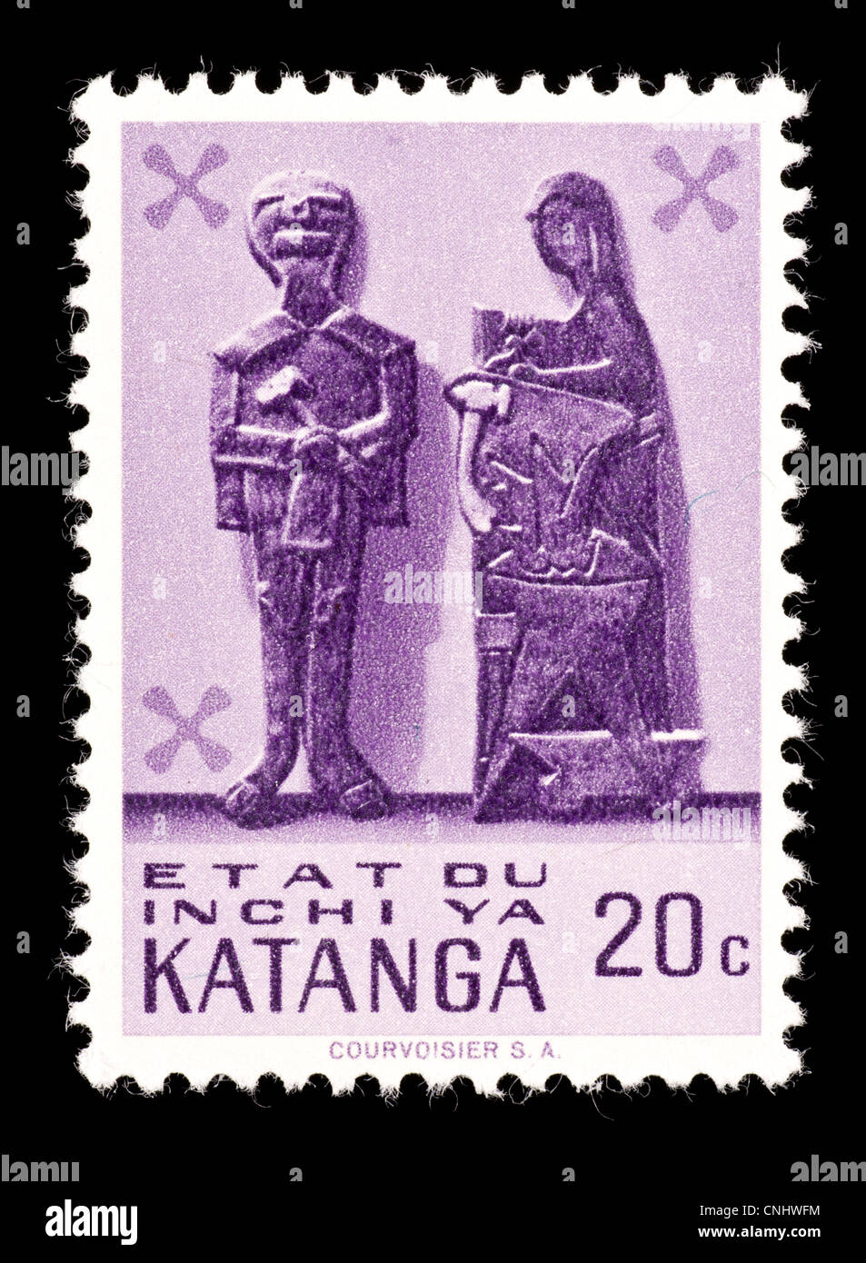 Briefmarke von Katanga, Katangan Skulptur einer Familie darstellen