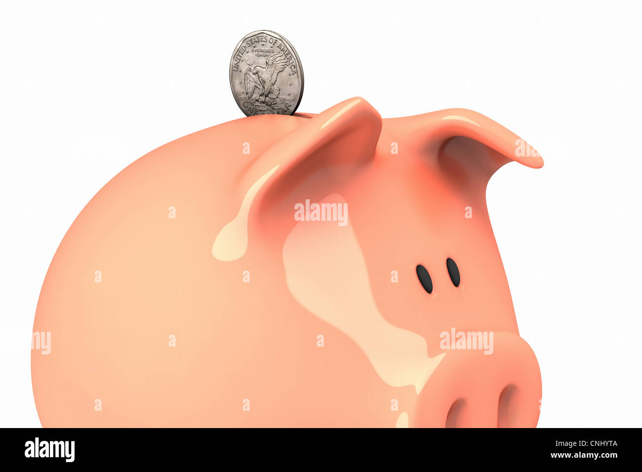 Sparschwein und Dollar-Münze Stockfoto