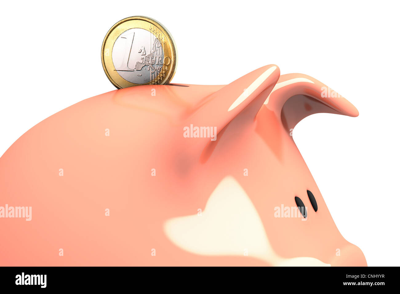 Sparschwein und Euro-Münze Stockfoto