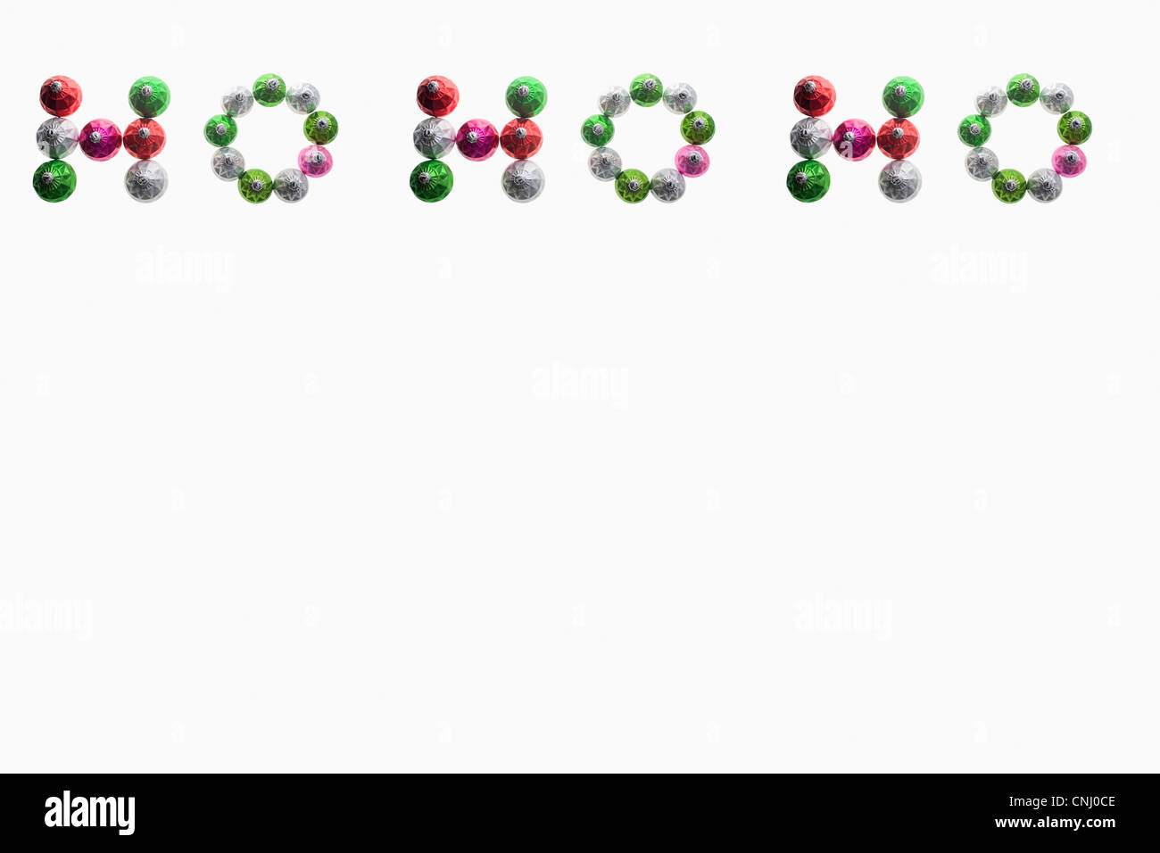 Ho ho ho geschrieben in Christbaumkugeln Stockfoto