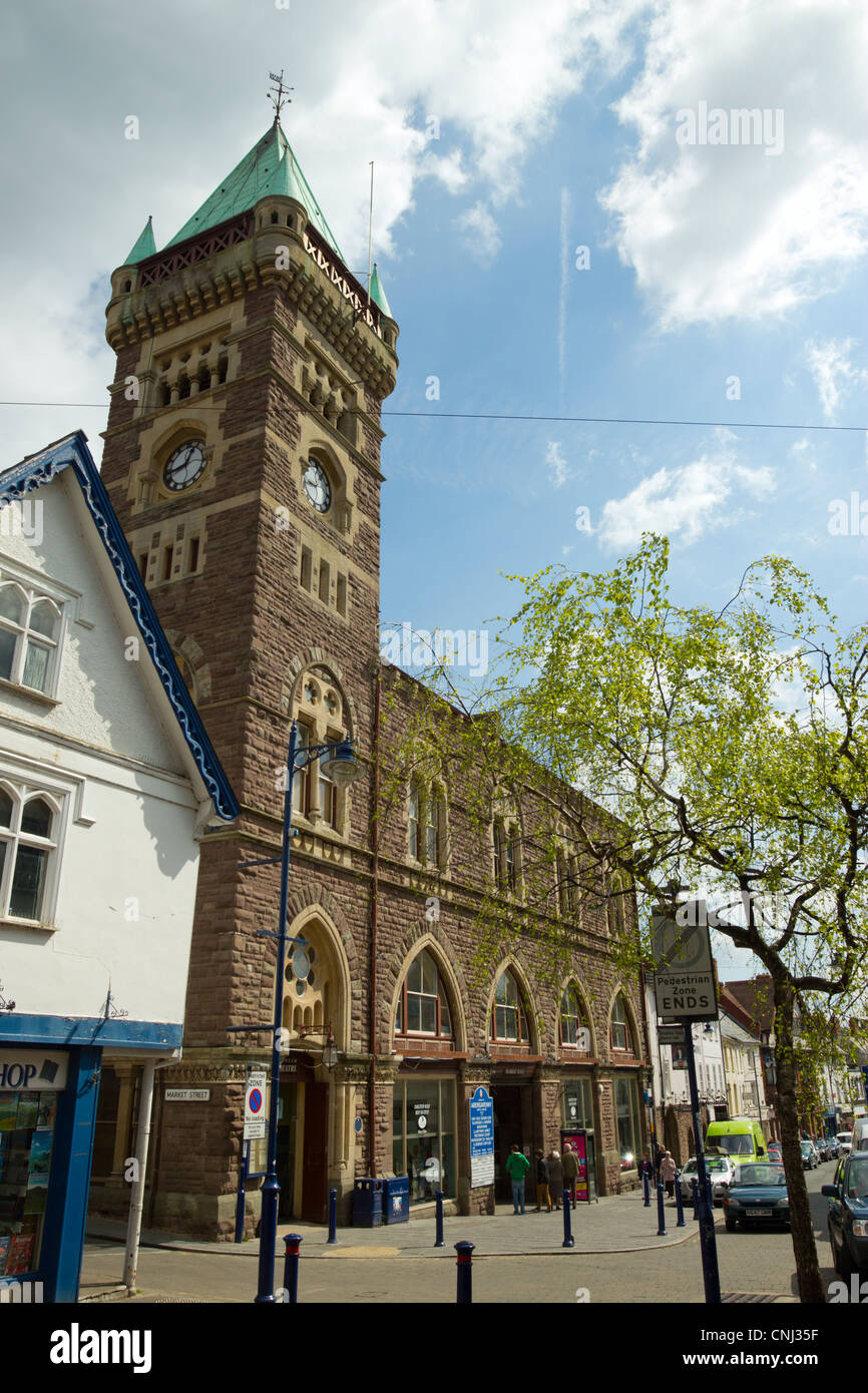 Abergavenny Rathaus Markt Gebäude in Monmouthshire, Wales UK. Stockfoto